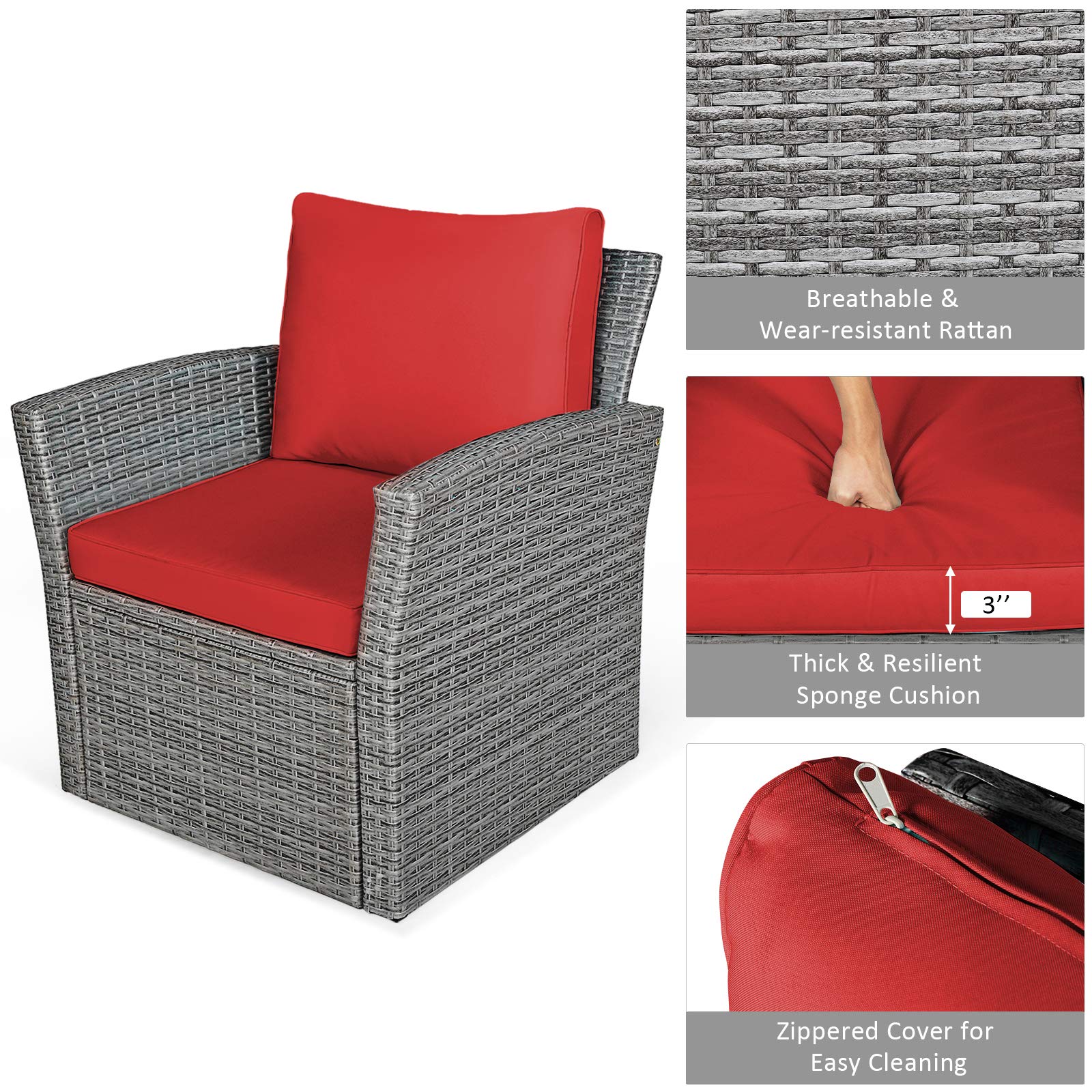Tangkula 4-Piece All-Weather Outdoor Patio Furniture Set - Wicker Rattan Sectional Sofa with Cushions & Tempered Glass Table - Perfect for Backyard, Garden, Poolside, and Outdoor Conversations