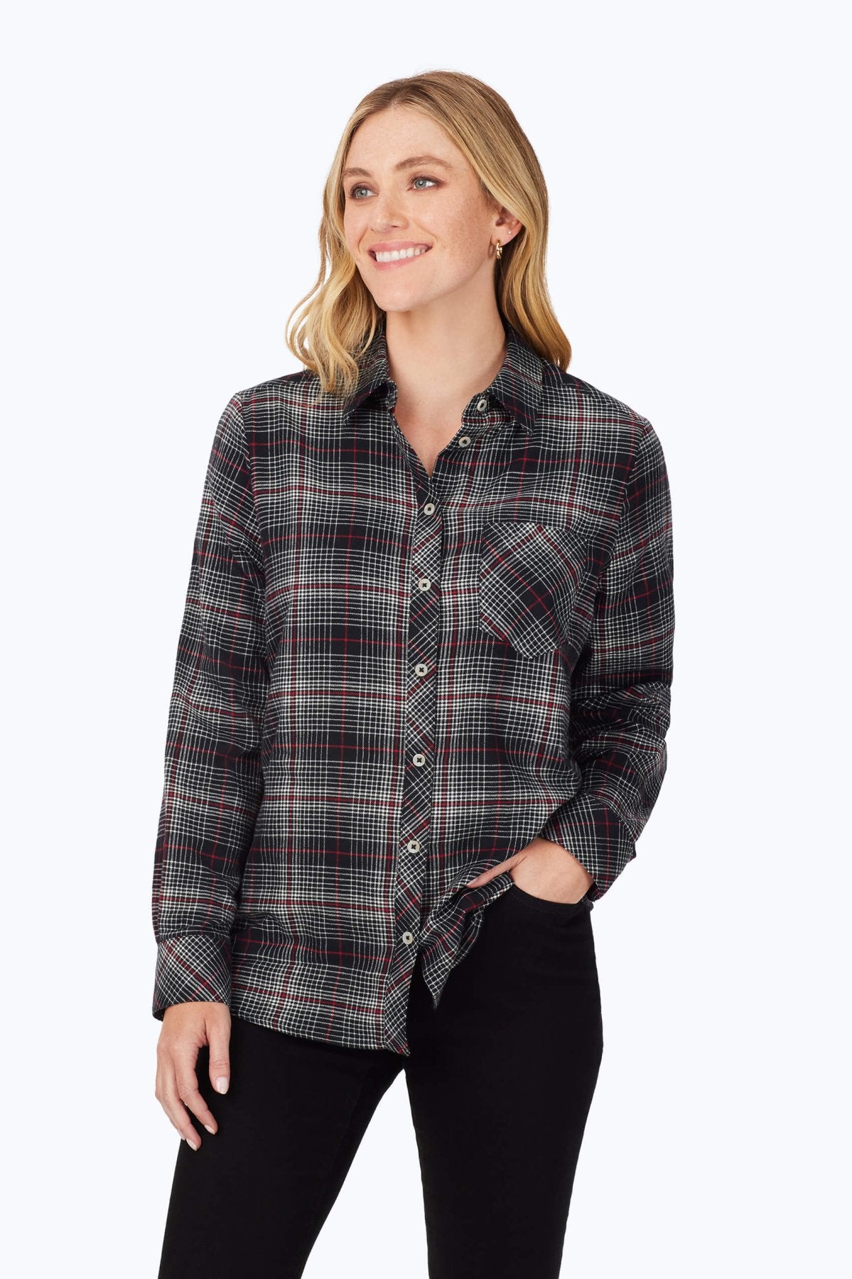 Stylish Boyfriend Tartan Long Sleeve Tunic Top for Women - Cozy Fall & Winter Fashion - Perfect for Casual Outings, Date Nights and Holiday Gatherings