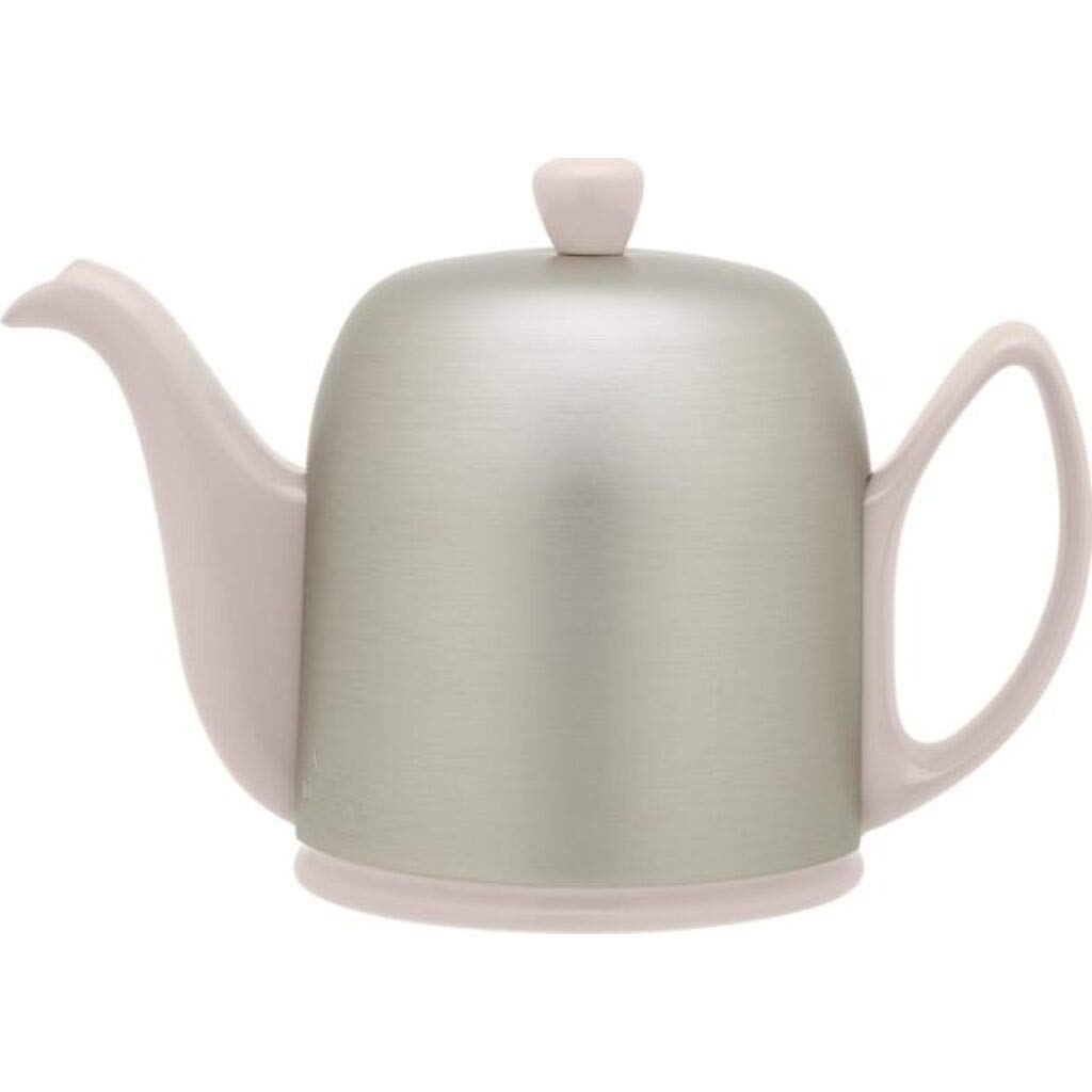Premium French Porcelain Teapot with Brushed Aluminum Lid - 36oz (6 Cup) Loose Leaf Tea Kettle with Removable Infuser - Elegant Pink Ceramic Teapot for Afternoon Tea, Tea Parties & Home Decor