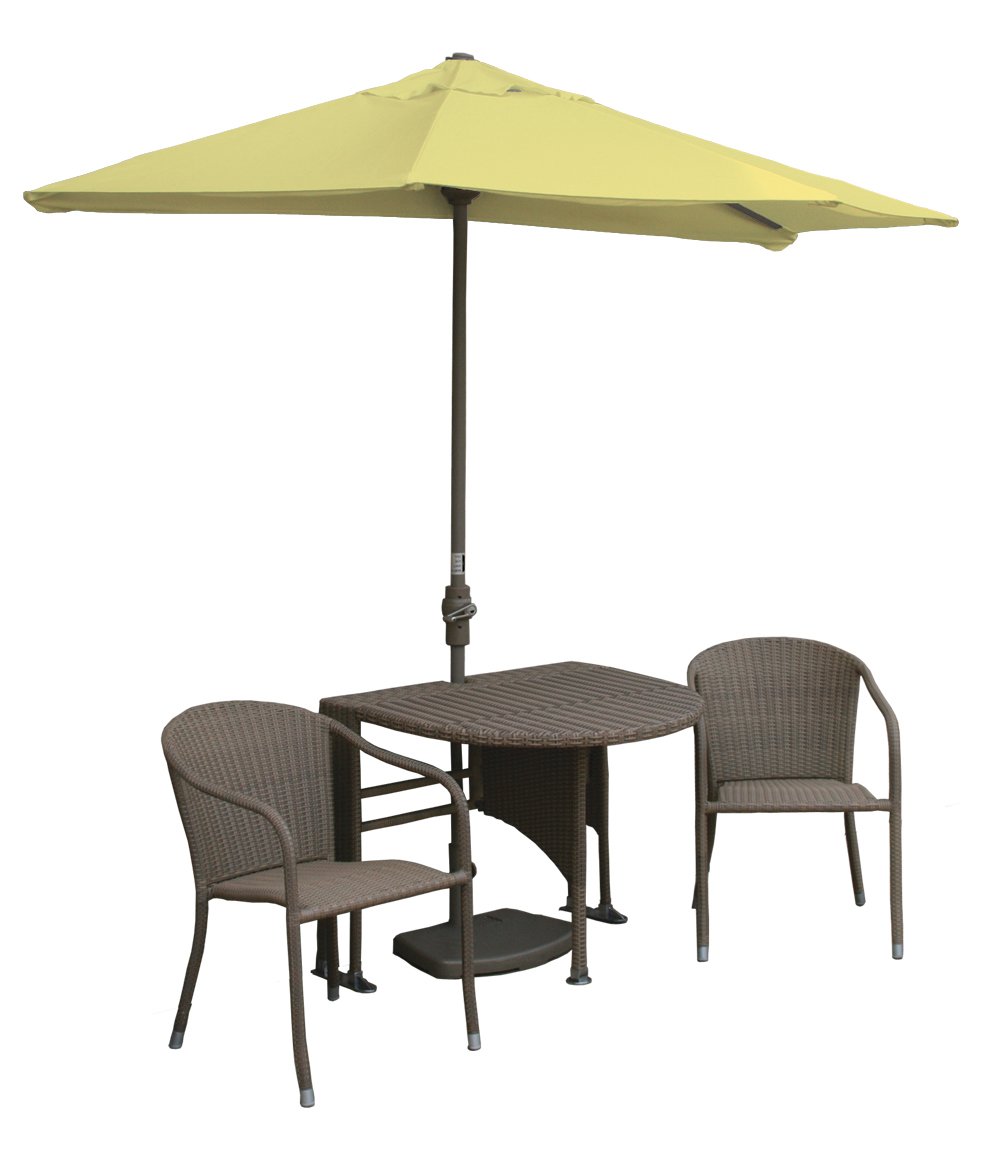 Outdoor Patio Furniture Set - All-Weather Wicker Coffee Table with 7.5' Wide Umbrella & Yellow Olefin Canopy | Perfect for Backyard, Garden, Poolside & Terrace Relaxation