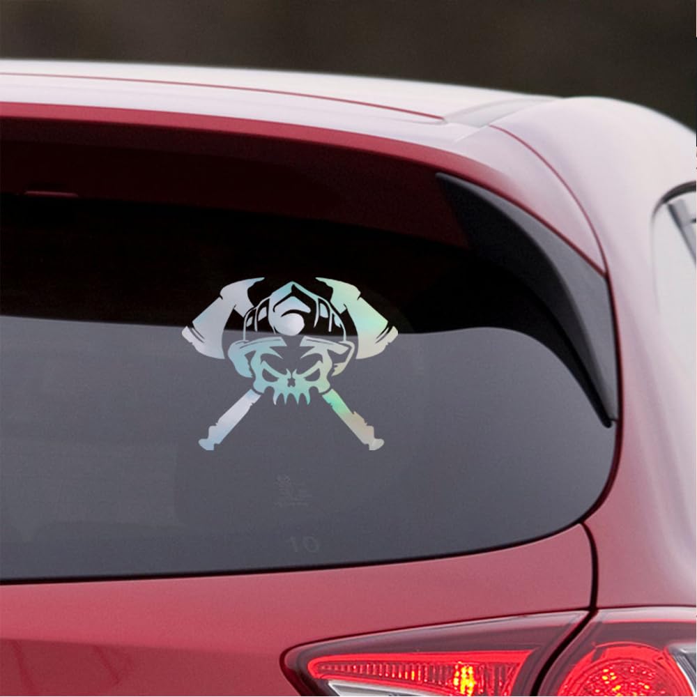 Premium Holographic Firefighter Skull Vinyl Decal Stickers (Set of 2) - Waterproof Durable for Laptop, Phone, Helmet, Car, Mug, Wall - Perfect for First Responder Gifts & Firefighter Appreciation Decor