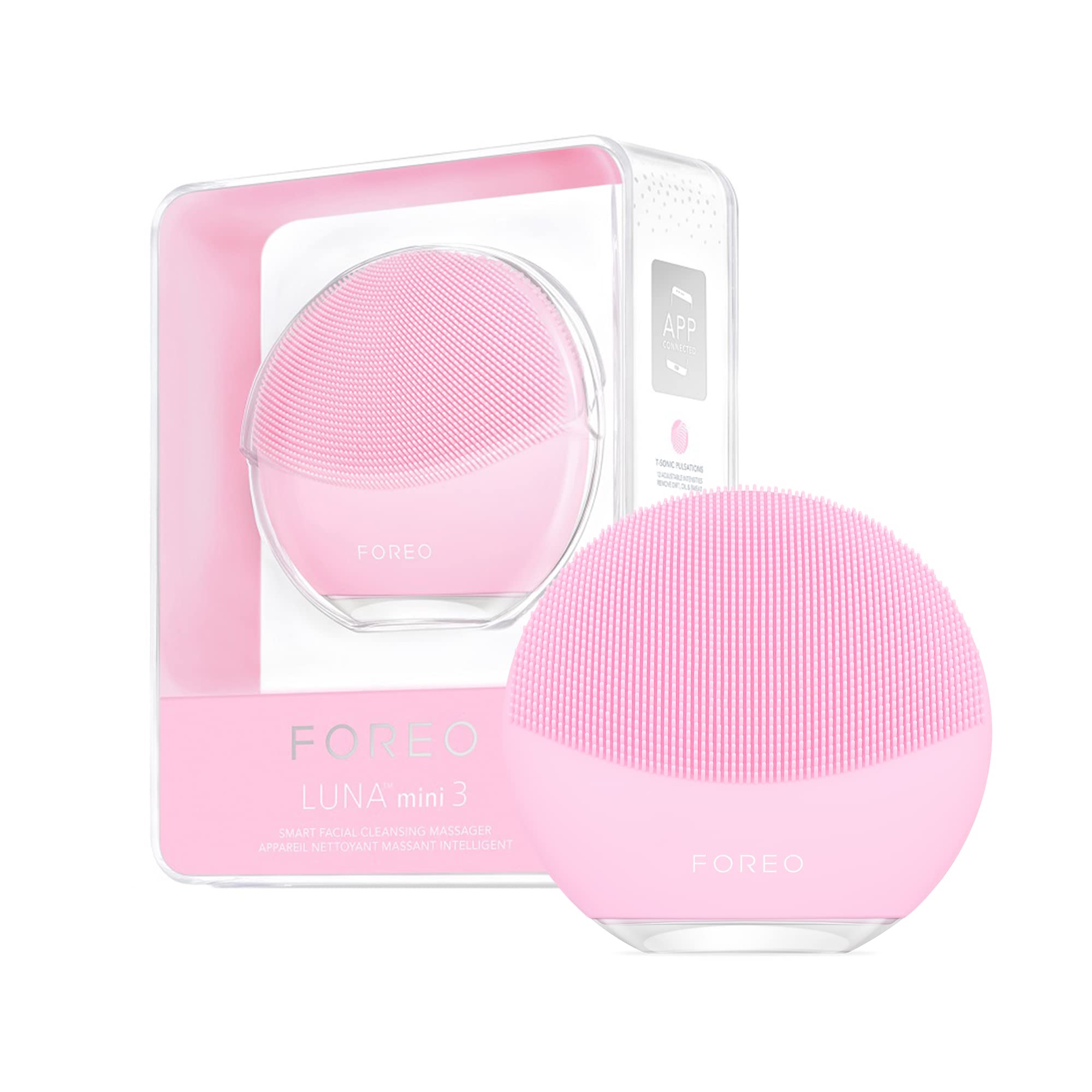 FOREO LUNA mini 3 Facial Cleansing Brush - Travel-Friendly Skincare Device - Hygienic Silicone Massager - App-Connected Electric Face Brush (Pearl Pink) for Daily Deep Cleansing & Pore Refining