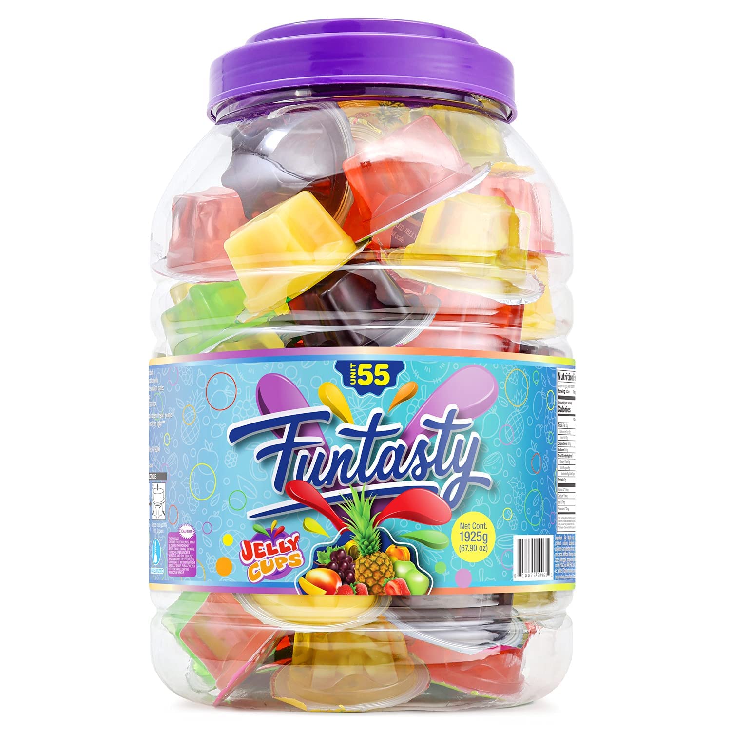 Funtasty Jelly Cups - 55 Count Jar - Assorted Fruit Flavored Vegan Gummy Candy - Perfect for Parties, Snacks & Gift Baskets