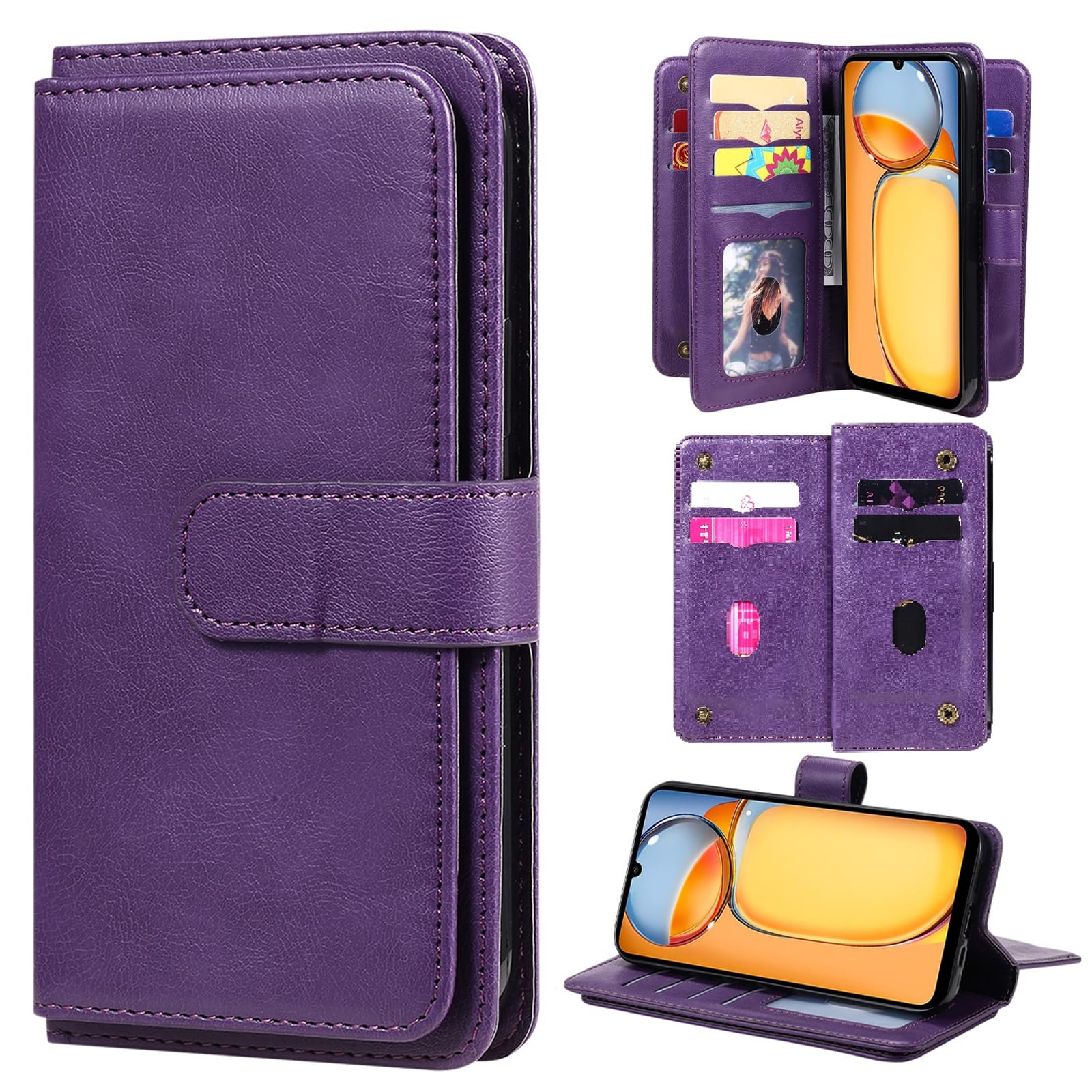 XYX Wallet Case for LG K92 5G - Premium PU Leather Flip Cover with Card Holder & Kickstand (10 Card Slots, Purple) - Perfect for Work, Travel & Everyday Protection