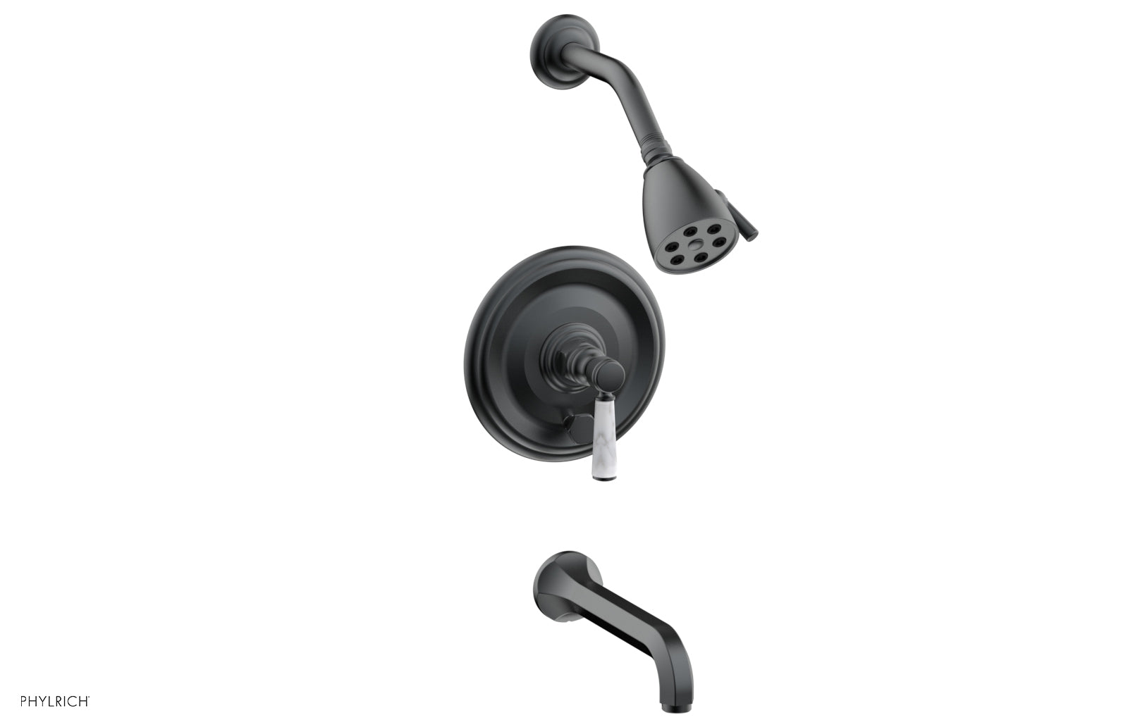 HEX TRADITIONAL Pressure Balance Tub and Shower Faucet Set - White Marble Lever Handle, 500 28 Series - Perfect for Modern Bathroom Renovations & Spa-Like Shower Experience