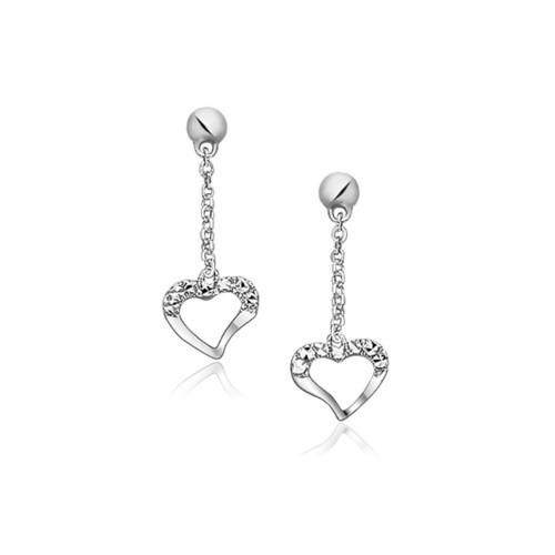 14K White Gold Sparkle Heart Dangle Earrings for Women - Elegant Valentine's Day Gift, Anniversary Jewelry for Her - Perfect for Date Night, Wedding & Special Occasions