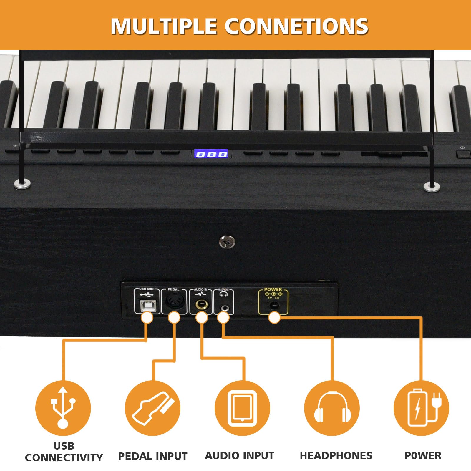88-Key Weighted Digital Piano with Hammer Action - Full Size Portable Electric Keyboard with Sustain Pedal, Headphones & MDF Stand - Perfect for Home Practice, Studio Recording & Live Performances (Black)