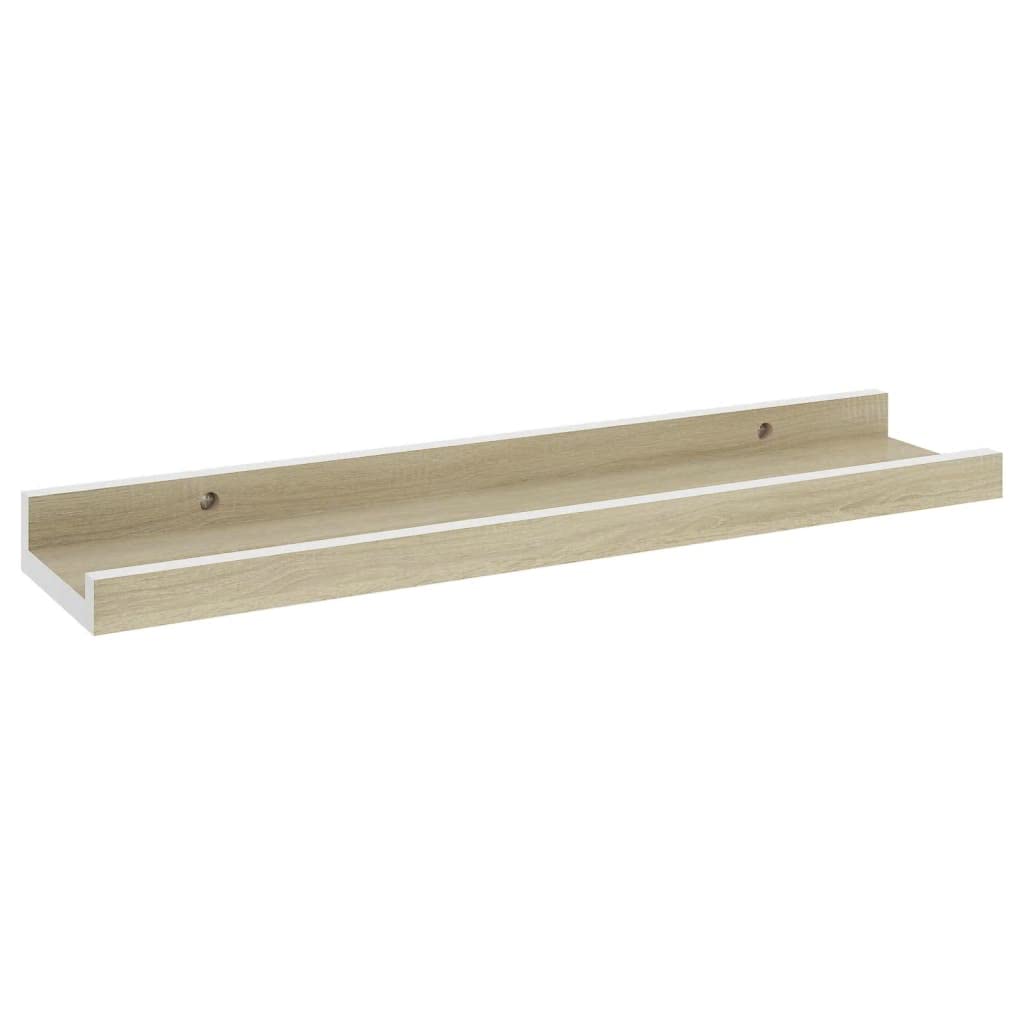 4-Pack Floating Wall Shelves Set - White & Sonoma Oak (15.7