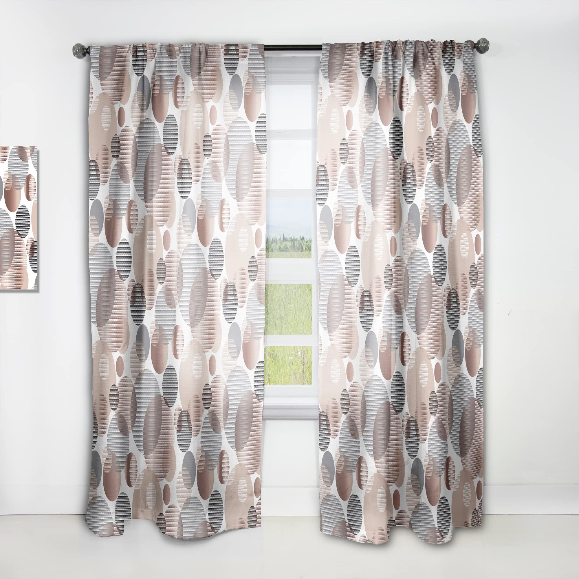 Circular Abstract Retro Geometric XIII Thermal Insulated Curtains - 52x63 Inch Single Panel for Bedroom & Living Room - Perfect for Modern Home Decor & Light Blocking