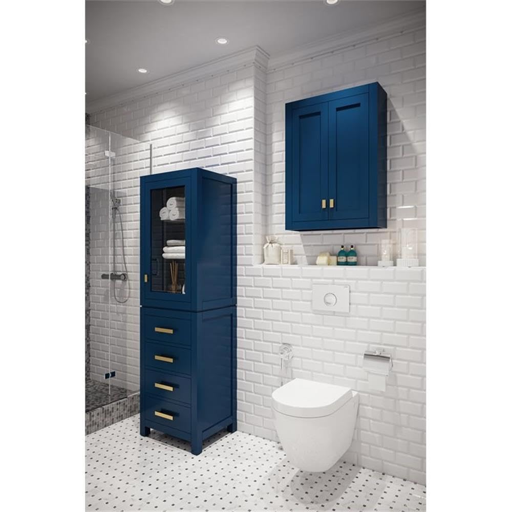 Water Creation Madison 33-Inch Solid Hardwood Medicine Cabinet in Blue/Chrome - Perfect for Bathroom Storage & Organization | Rustic Bathroom Decor | Wall-Mounted Mirror Cabinet