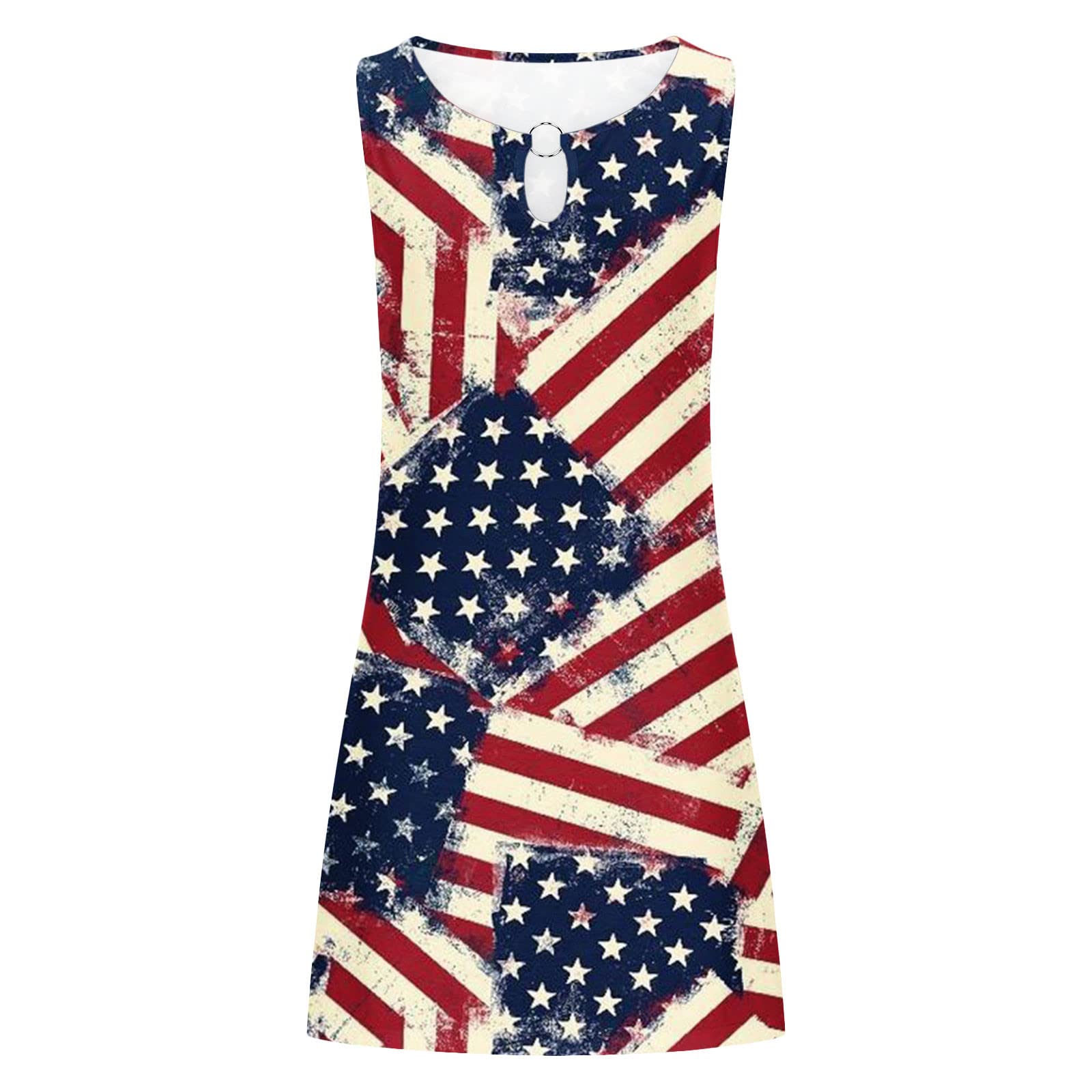 BAIYOSITT Women's Plus Size American Flag Patriotic Dress - Red White Blue Stars & Stripes Independence Day Dress for BBQ, Parties & Festivals