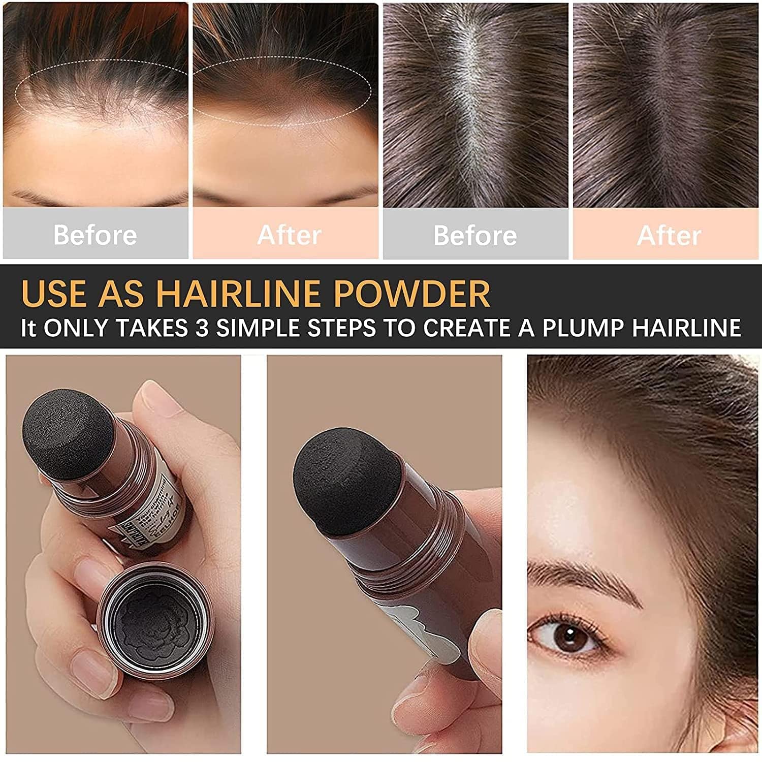GREEVA Hair Shadow Powder & Hairline Powder Stick - Instant Root Touch-Up for Thinning Hair, Balding & Hair Loss - Quick Cover Hair Fall Concealer (Black) - Perfect for Daily Use, Travel & Special Occasions