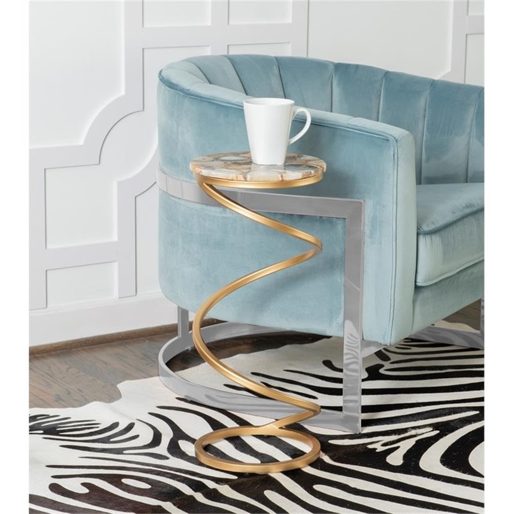 Modern Gold Round Agate & Iron Drink Table - Stylish Side Table for Living Room, Patio, or Office Decor - Perfect for Coffee, Cocktails & Home Accents