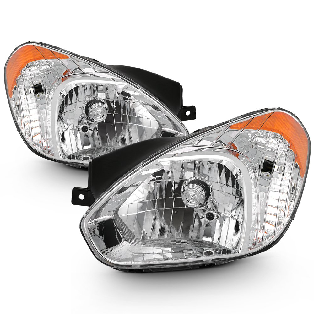 AKKON Chrome Housing Clear Lens Headlight Assembly Full Set for 2006-2011 Hyundai Accent - Upgrade Your Car Lighting for Night Driving & Enhanced Visibility