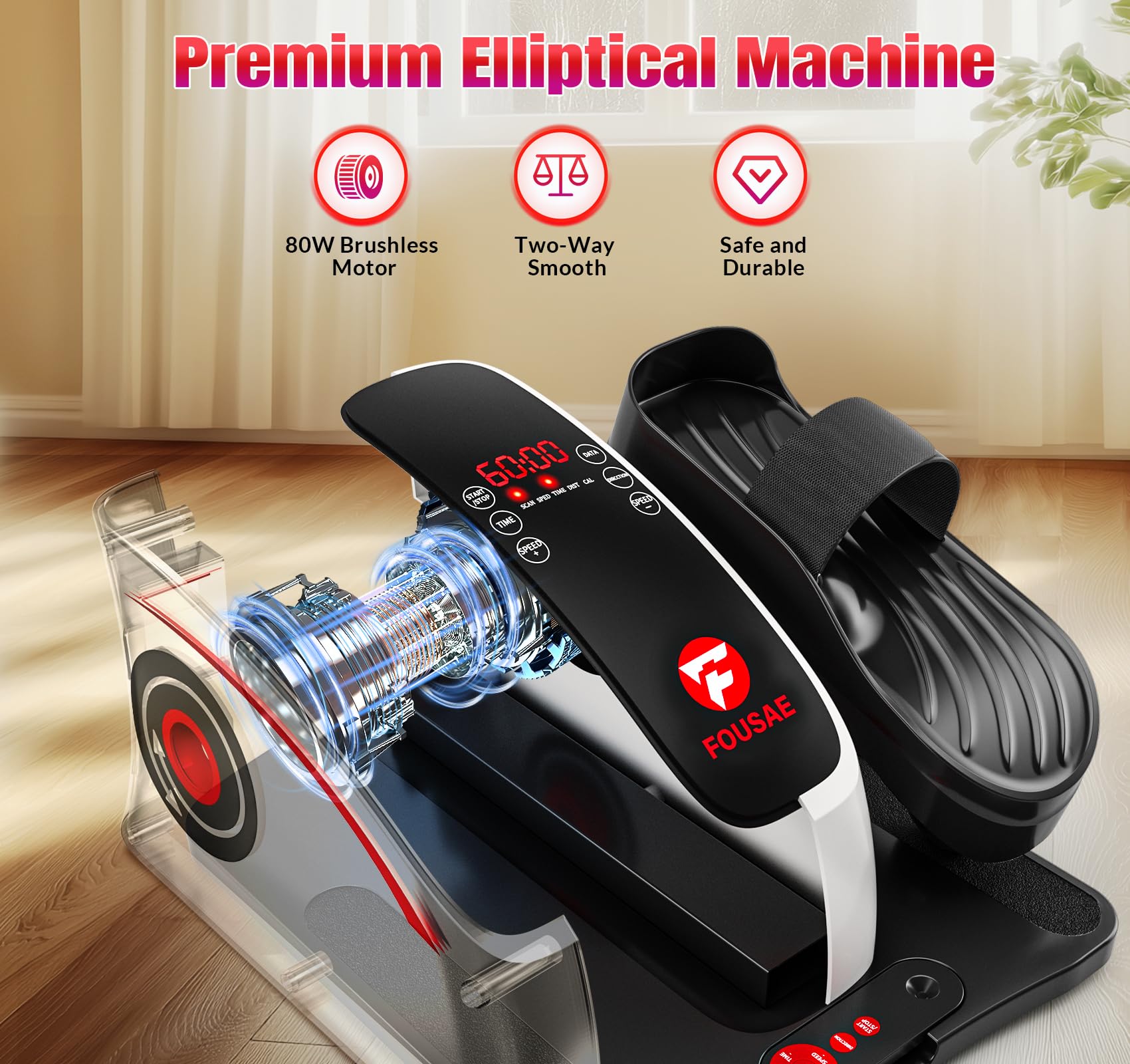 Under Desk Elliptical Machine - 15-Speed Adjustable Quiet Leg Exerciser for Seniors with LCD Display & Remote Control | Compact Electric Pedal Exerciser for Office, Home Workout & Physical Therapy