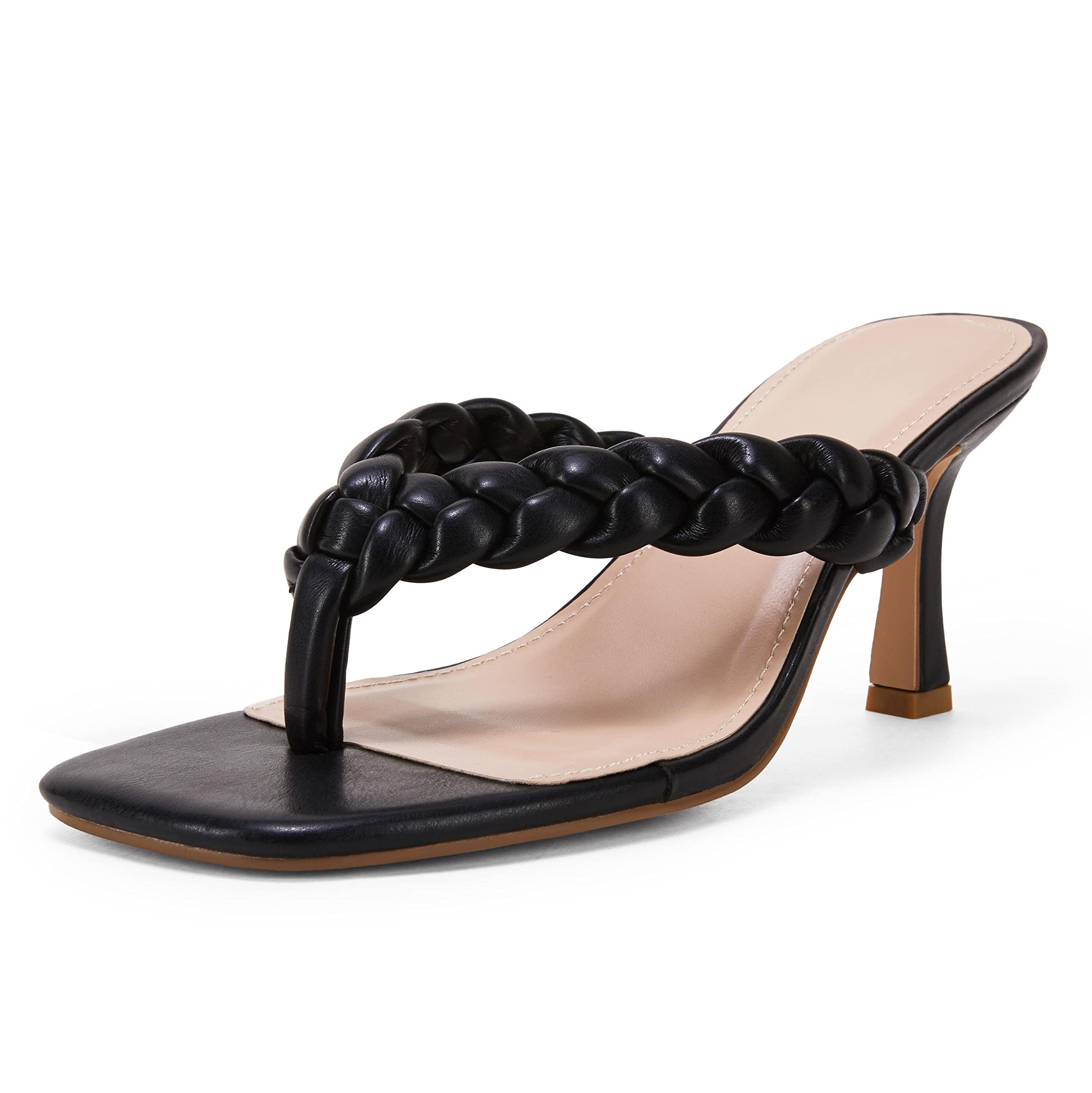 Rilista Women's Flip Flop Heels Sandals - Kitten Heel Square Toe Slip On Thong Dress Sandals for Party, Beach & Evening Wear - Sexy Heeled Slides for Women's Fashion & Summer Outfits