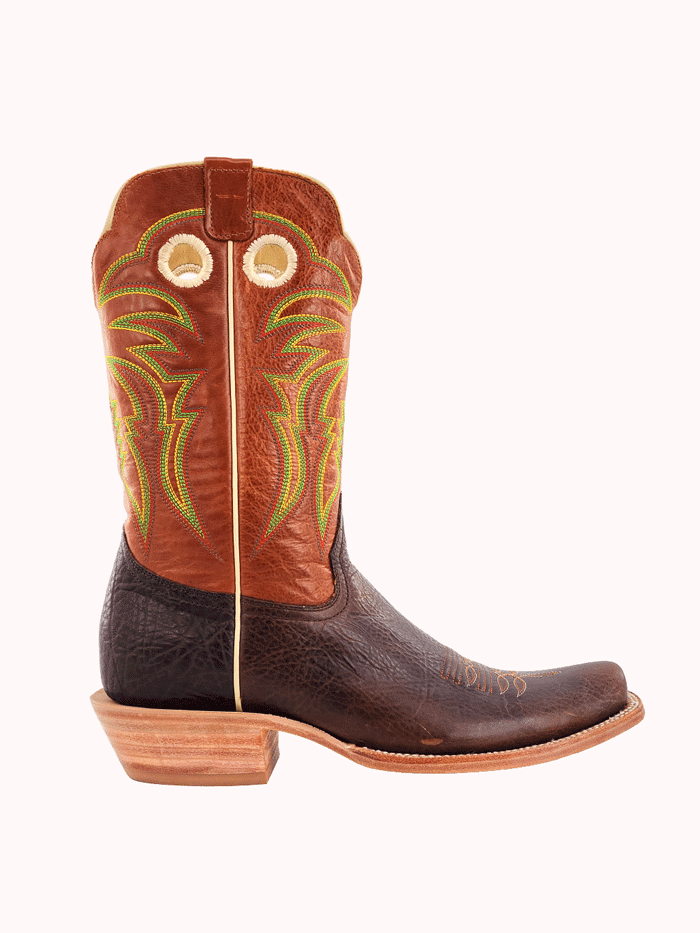 R.Watson RW8023 Men's Medium Square Western Boots - Genuine Cowhide Leather, Hickory Brown - Perfect for Rodeo, Country Dancing & Western Fashion
