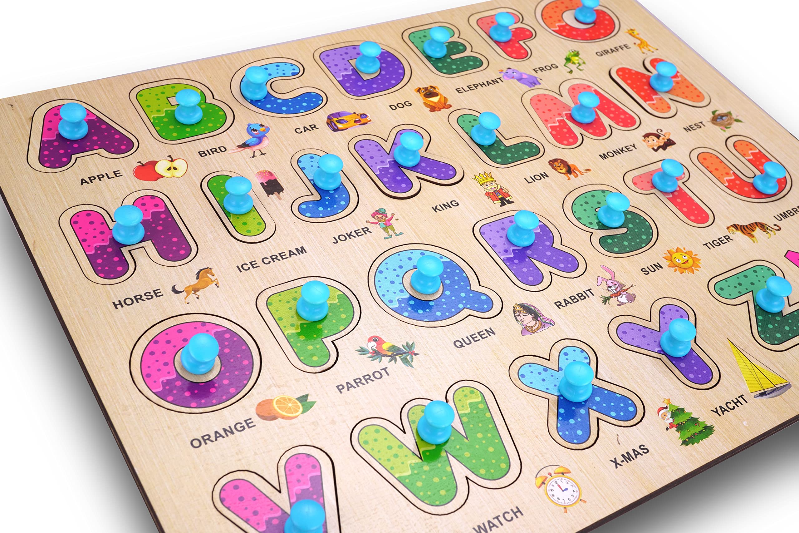 HIGHROOF® Wooden Alphabet ABCD Puzzle - Educational Learning Toy for Kids Ages 3+, Toddlers & Adults - Montessori Board Game for Letter Recognition & Early Childhood Development - Perfect for Homeschooling, Preschool & Family Game Night