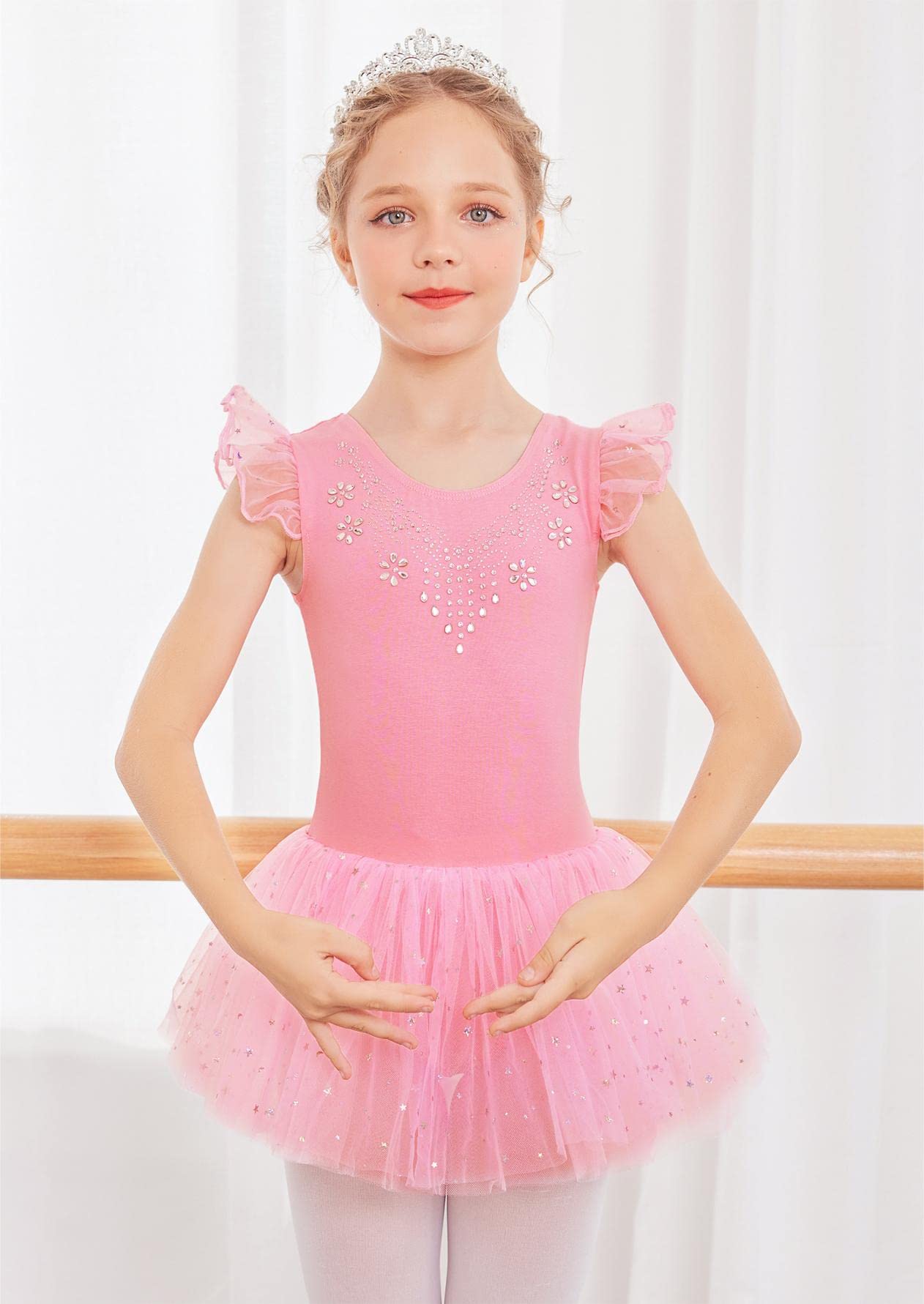 Zaclotre Girls Ballet Leotard with Ruffle Sleeves & Shiny Tutu Skirt - Dance Costume for Ballet, Gymnastics, Recital & Performance - Perfect for Toddler Ballerinas