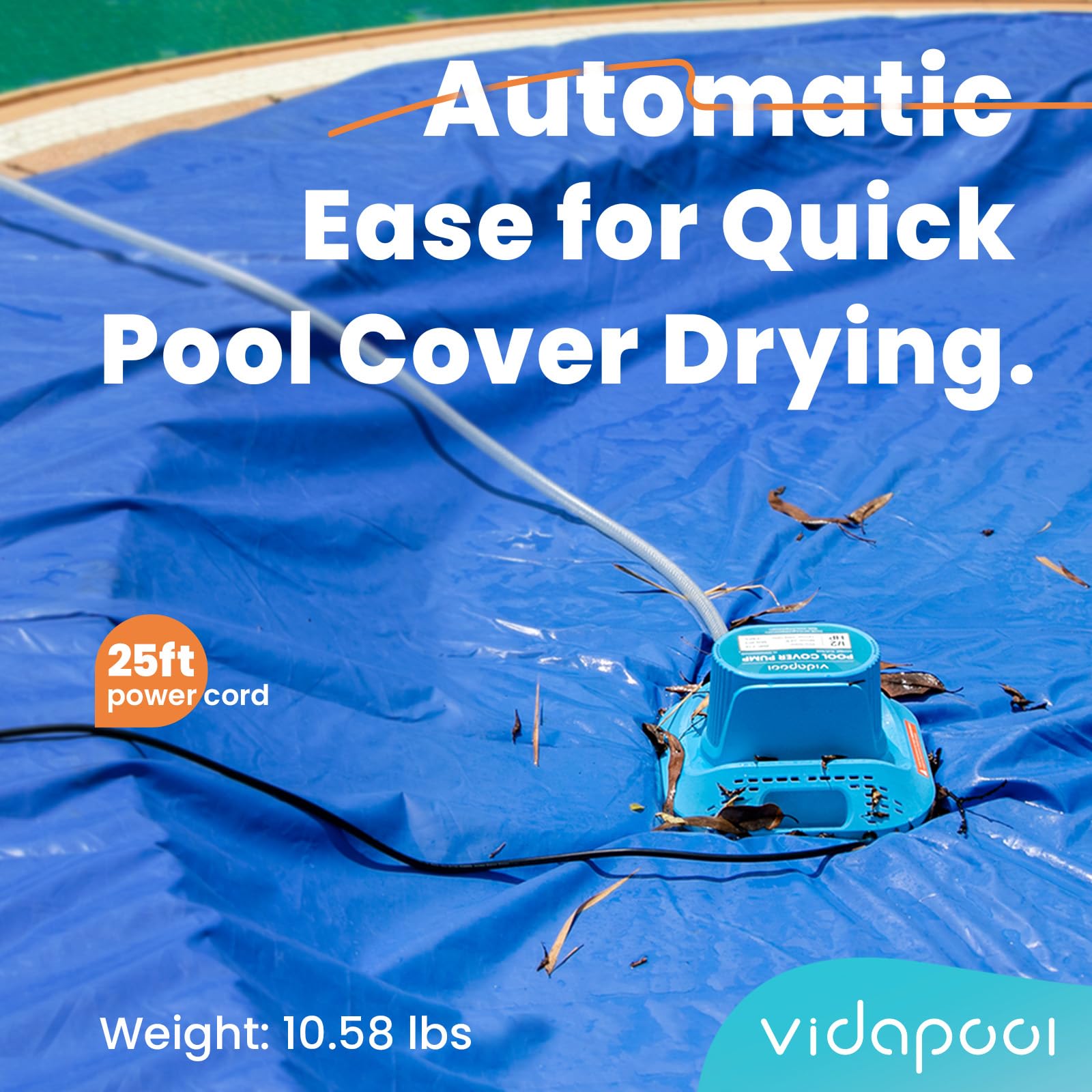 1/2 HP Automatic Pool Cover Pump - Submersible Sump Pump for Inground/Above Ground Pools - 2169 GPH Water Removal with 25ft Cord - Ideal for Swimming Pools, Ponds, Basements & Window Wells - Heavy Duty Water Drainage Solution for Home & Outdoor Use