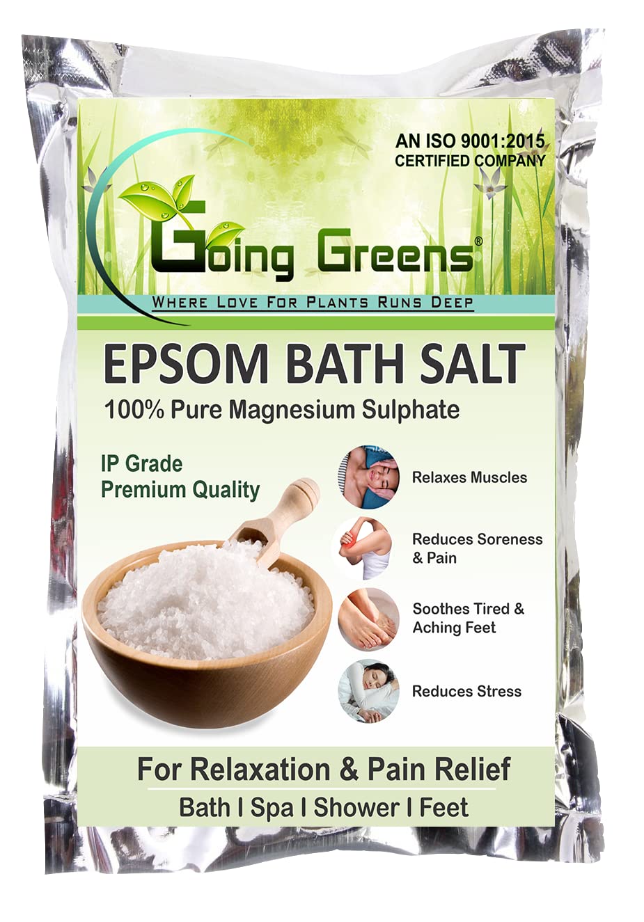 Going Greens Epsom Salt (Magnesium Sulfate) - 250g for Muscle Relaxation, Pain Relief & Stress Relief | Perfect for Bath Soak, Foot Soak & Post-Workout Recovery