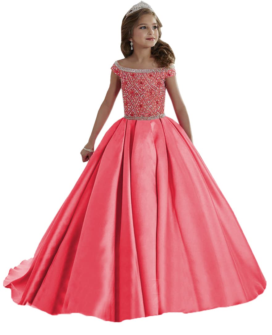 Elegant Off Shoulder Pageant Dress for Girls - Long Princess Ball Gown with Pockets for Graduation, Prom & Special Occasions | PA029 | Perfect for Pageants, Weddings & Formal Events
