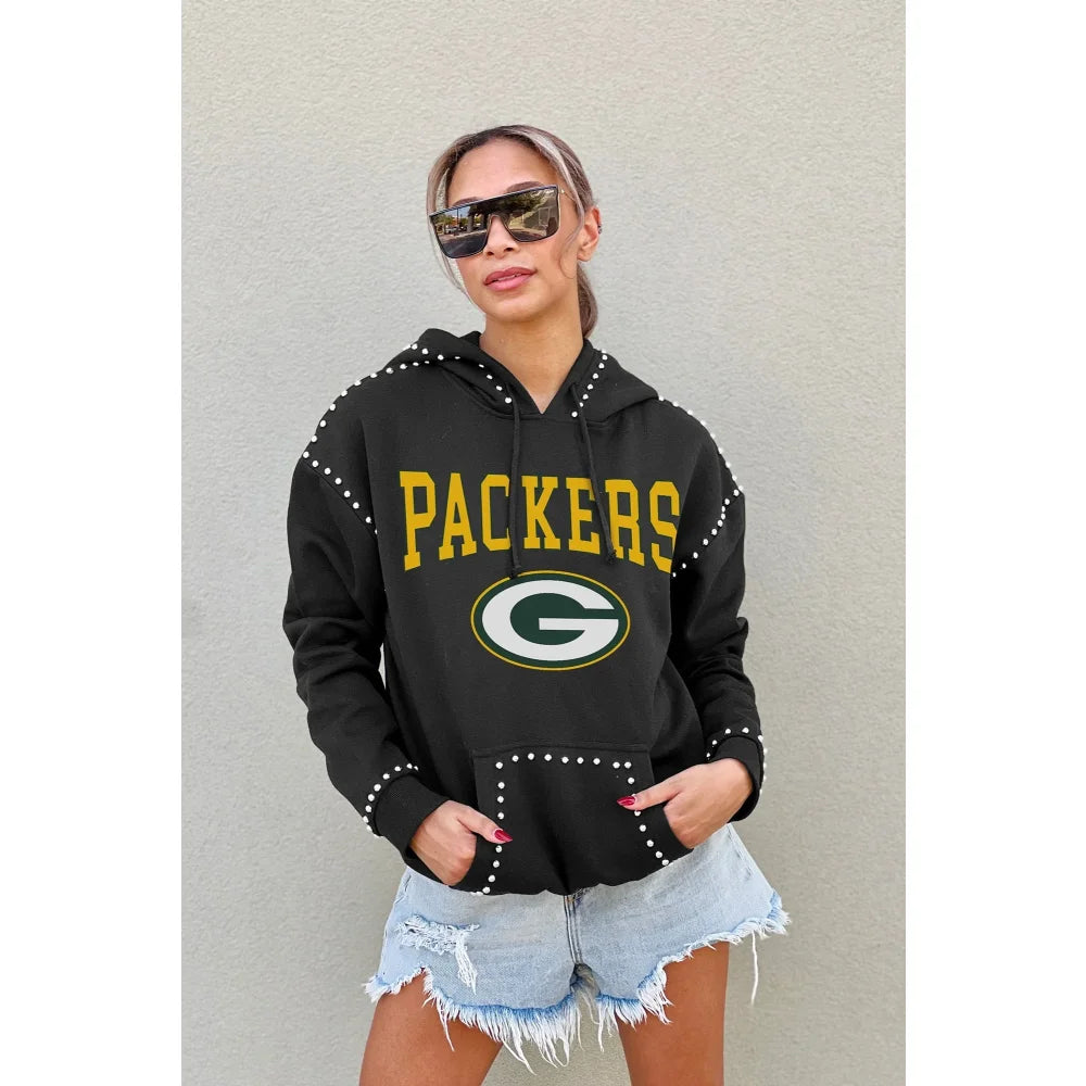 Green Bay Packers Women's Studded Pullover Hoodie - NFL Team Apparel for Game Day & Casual Wear - Perfect for Football Fans & Winter Outfits