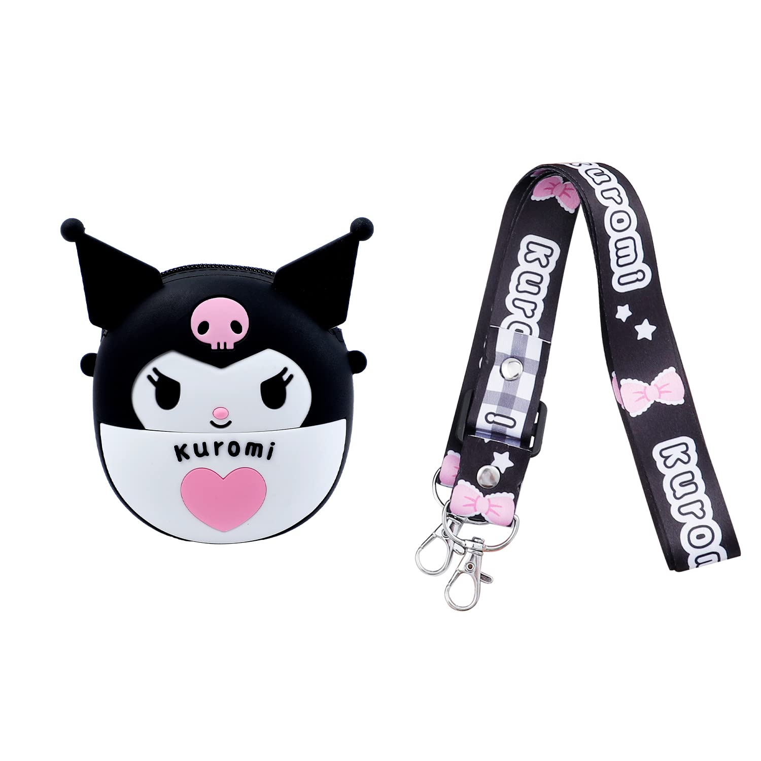 Kitty Cat Kumomi My Medy Wallet with Lanyard - Cute Coin Purse & Crossbody Bag for Girls (Black) | Perfect for School, Travel & Everyday Use