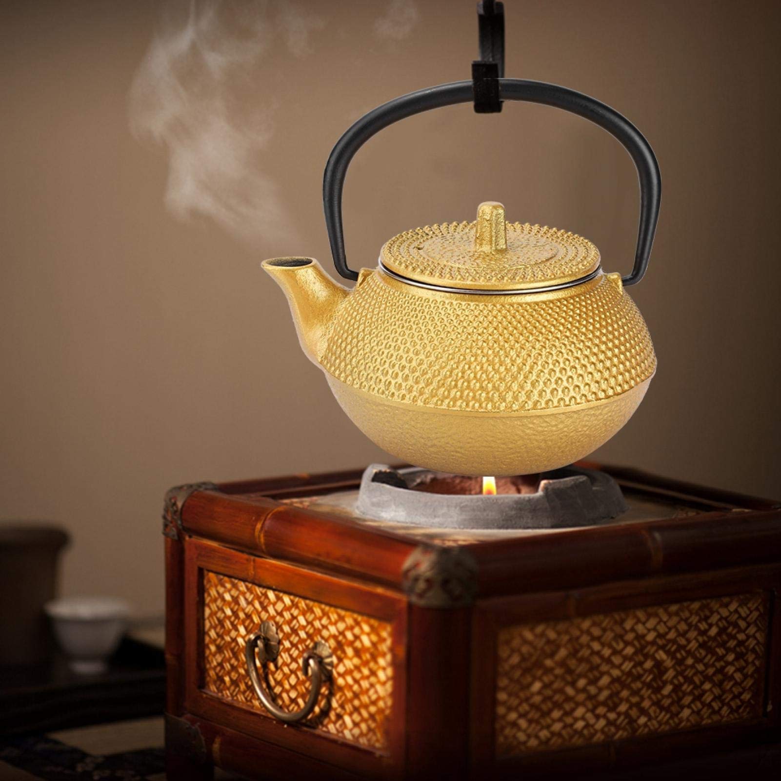 Premium Cast Iron Teapot with Infuser - 10Oz Japanese Tetsubin Stovetop Tea Kettle - Gold Iron Teapot for Loose Leaf Tea - Perfect for Home, Office & Traditional Tea Ceremonies