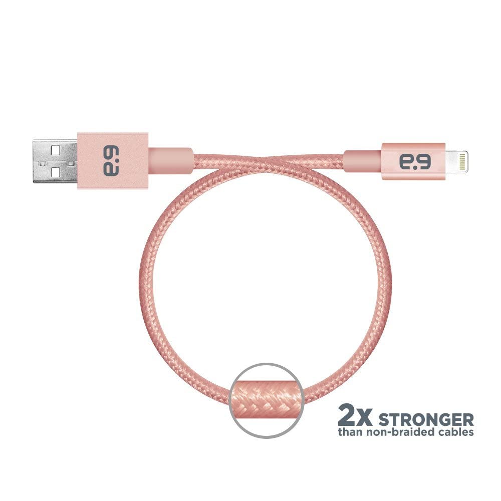 Premium Braided Metallic Lightning Cable for iPhone - Rose Gold 48