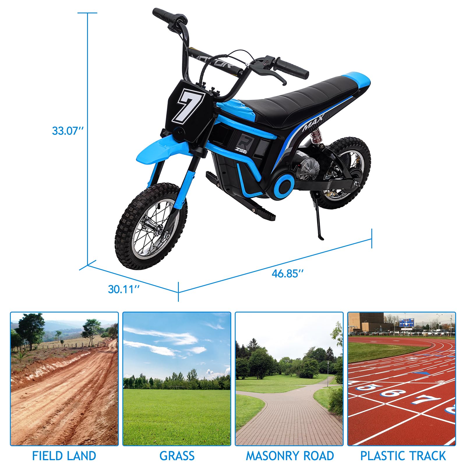 GARVEE 24V 350W Kids Electric Dirt Bike - 10Ah Battery, 14.29MPH, 3 Speed Modes, Ages 5-17, Blue | Off-Road Adventure, Backyard Riding & Outdoor Play for Boys & Girls
