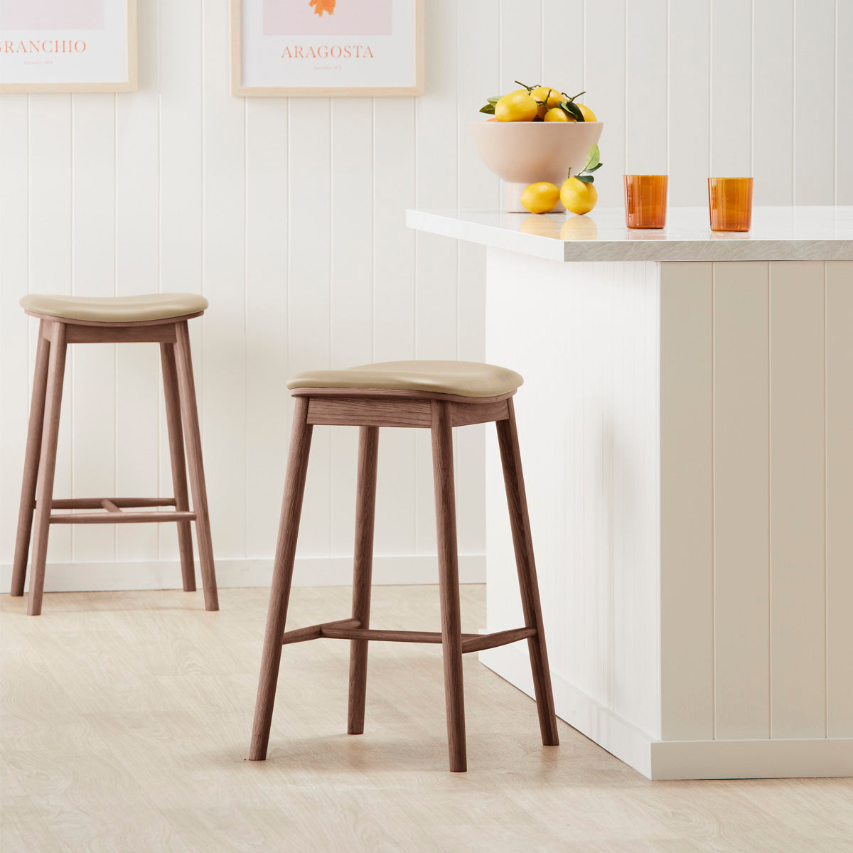 Premium Lando Leather Backless Bar Stool - Modern Counter Height Stool for Kitchen Island, Breakfast Nook & Home Bar - Comfortable PU Leather Seat with Chrome Metal Base