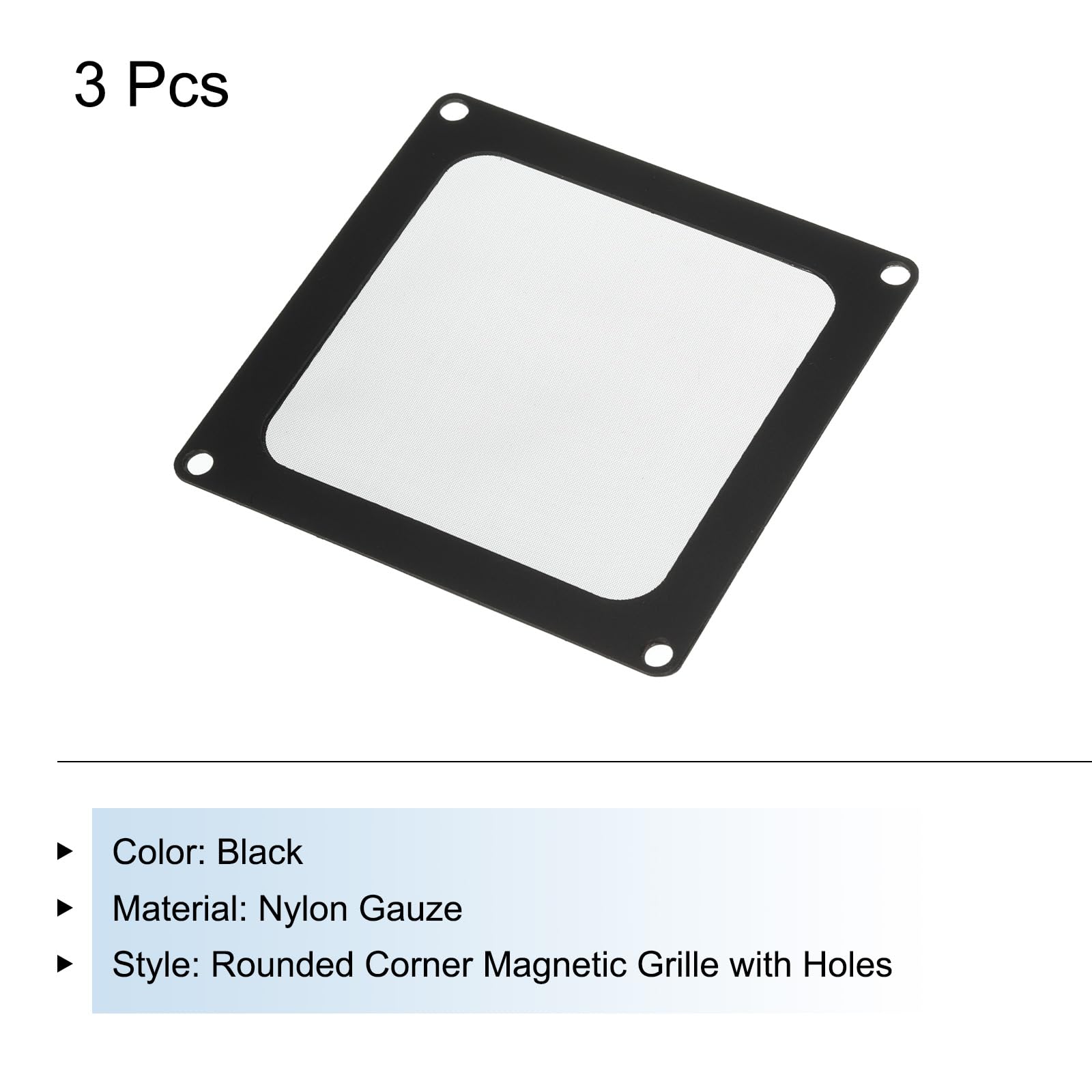3PCS 90x90mm Magnetic PC Dust Filter - Black Nylon Mesh Cover for Computer Case, Cooler, Fan Grills & Speakers | Dustproof Protection for Gaming PC, Office Desktop & Home Theater Setup