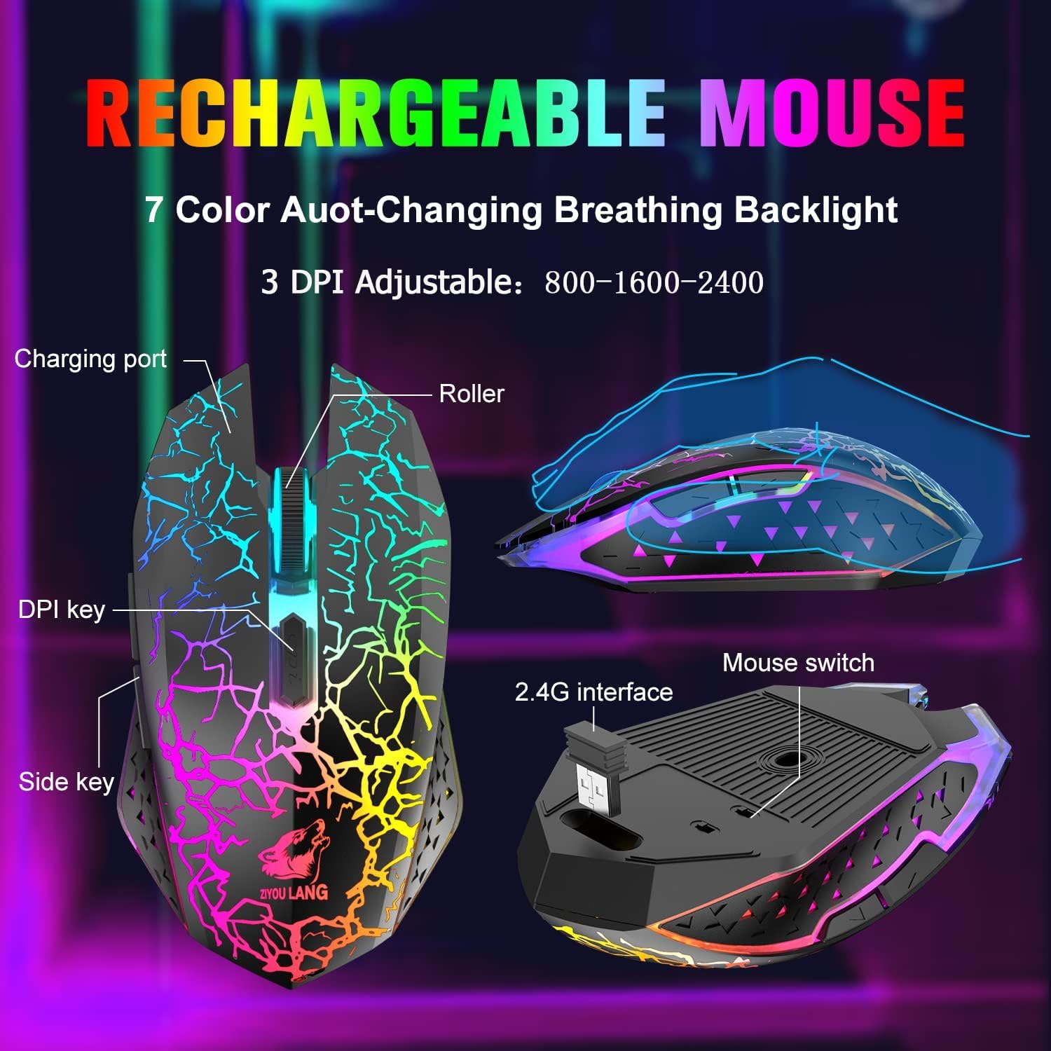 60% Wireless RGB Gaming Keyboard & Mouse Set - Rechargeable, Mechanical Feel for PC/Mac Gamers