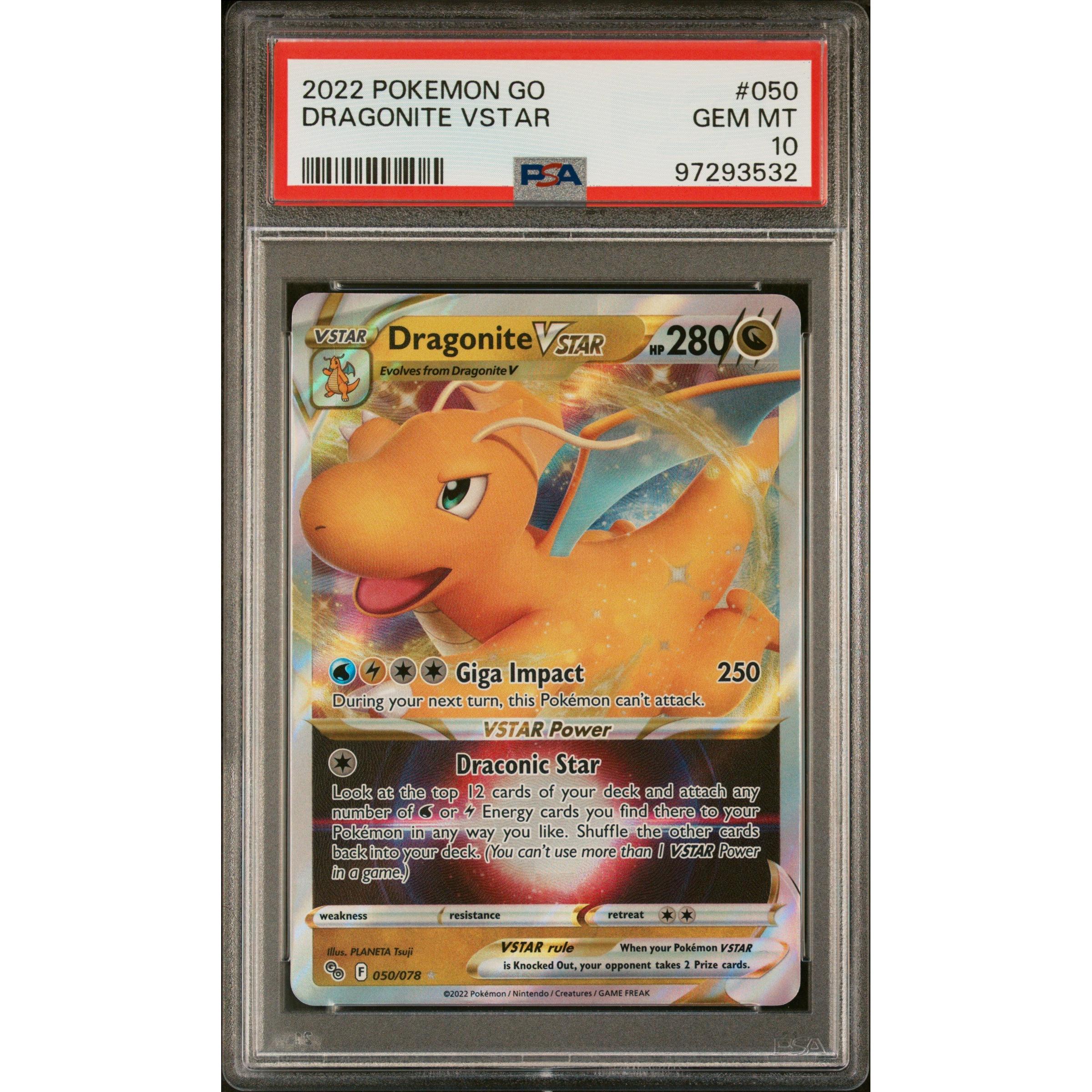 2022 Pokemon GO Dragonite VSTAR 050/078 PSA 10 Graded Card - Rare Collectible for Trading Card Game (TCG) Enthusiasts - Perfect for Display, Gaming & Investment