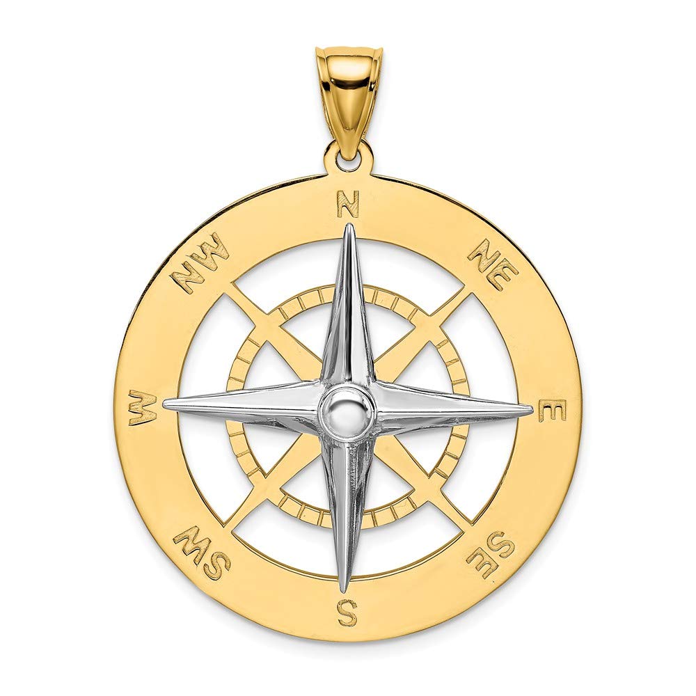 14K Two-Tone Gold & Rhodium Plated Nautical Compass Pendant Necklace - 18