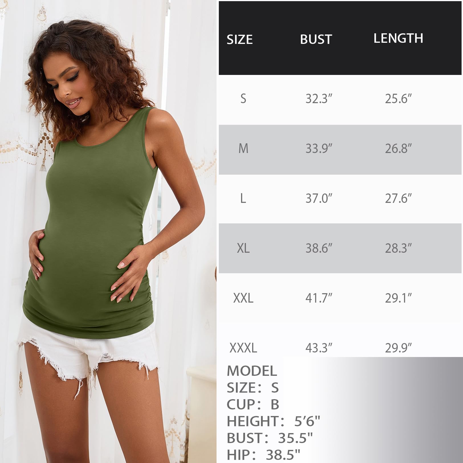 Women's Maternity Tank Tops - Ruched Sleeveless Basic Pregnancy Shirts & Nursing Tops | Comfortable Maternity Tees for Everyday Wear, Nursing, and Pregnancy Photos