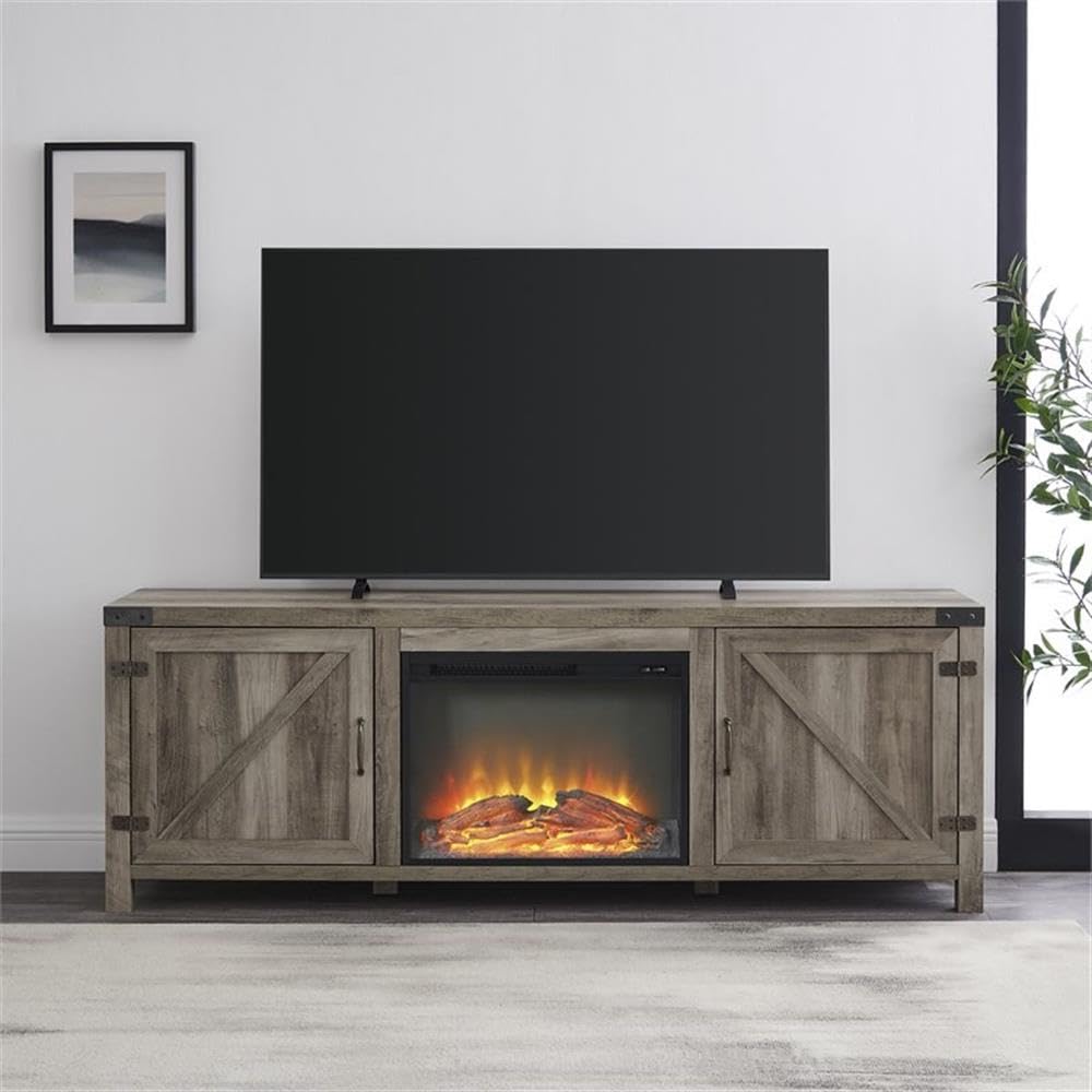 Walker Edison Sayer Modern Farmhouse Barn Door TV Stand for 70-80 Inch TVs, Grey Wash - Perfect for Living Room, Bedroom & Home Theater Entertainment Centers
