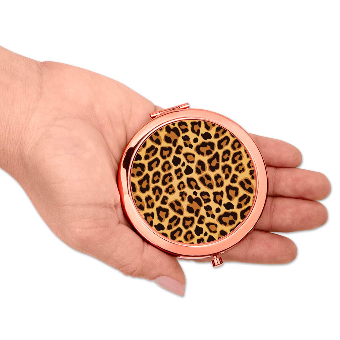 Andaz Press Rose Gold Compact Pocket Makeup Mirror - Watercolor Cheetah Animal Print - Perfect Gift for Women, Brides, Girls (1-Pack) | Ideal for Bridal Showers, Weddings, Travel & Everyday Use