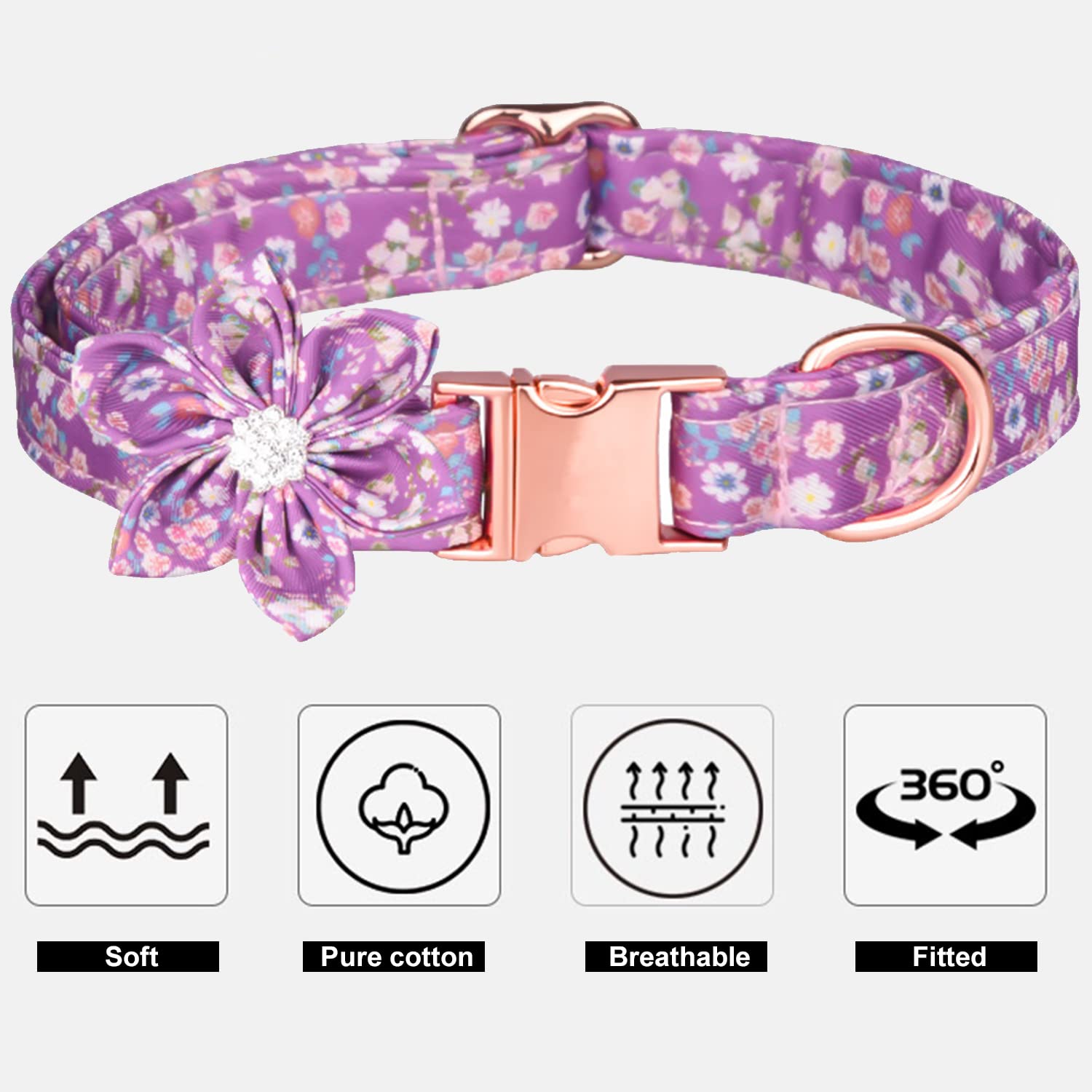 Premium Soft Padded Dog Collar with Daisy Flower Tie - 3 Stylish Patterns, Durable Metal Buckle for Small to Large Dogs (Purple, Large) - Perfect for Daily Walks, Training & Fashion Accessories for Your Pet