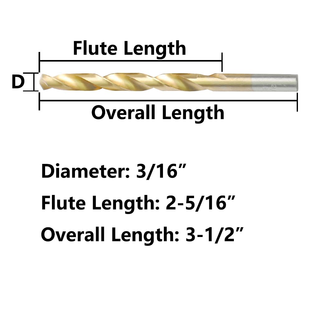 10-Piece Titanium Drill Bit Set - 3/16