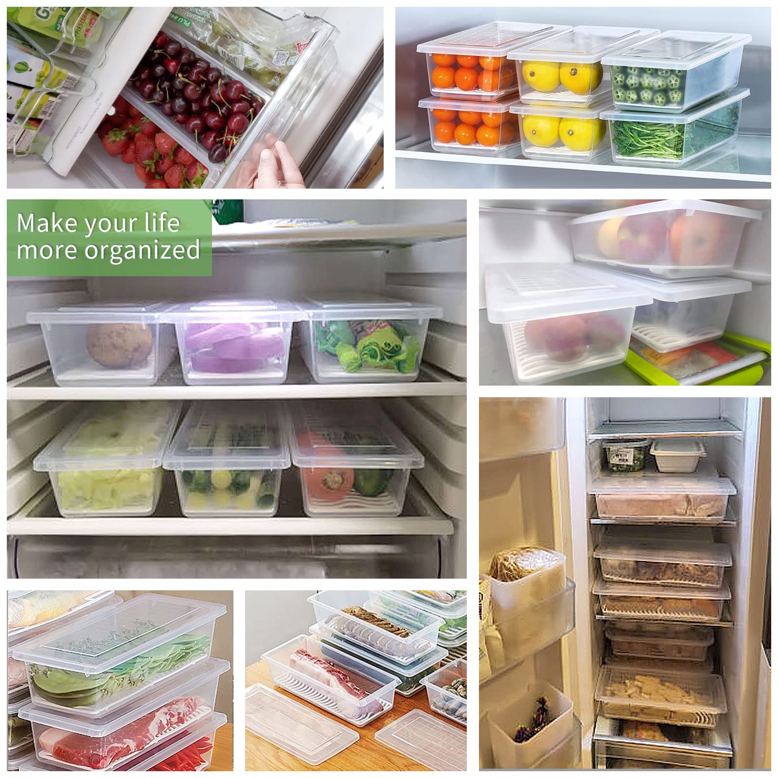 SILIVO 6-Pack 1.5L Refrigerator Storage Containers with Drain Tray - Fresh Produce Saver for Fruits, Vegetables, Lettuce & Salad | Perfect for Meal Prep, Fridge Organization & Keeping Food Fresh Longer
