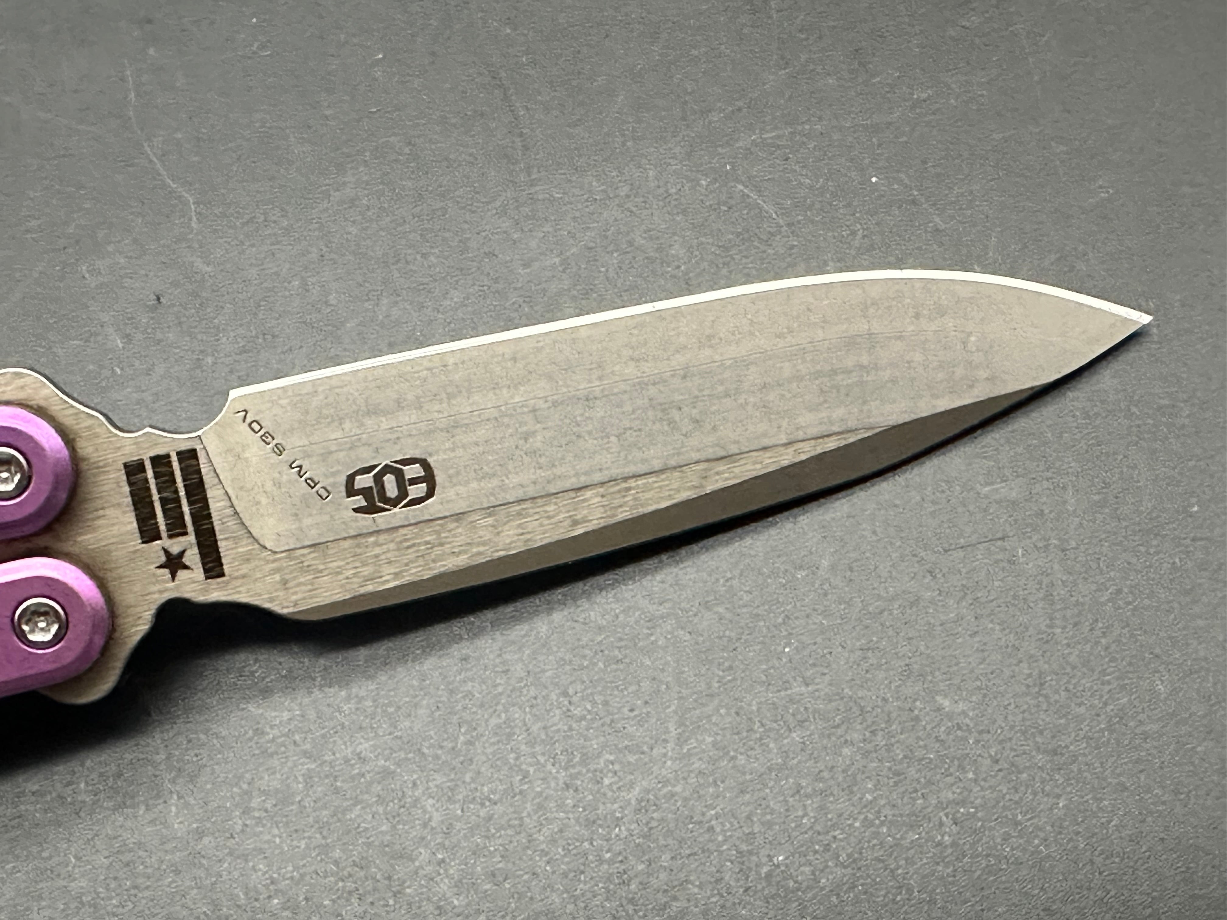 EOS Serpent Purple Titanium Balisong Knife with CPM S30V Spear Point Blade - Perfect for Flipping Tricks, Collecting, and Outdoor Adventures