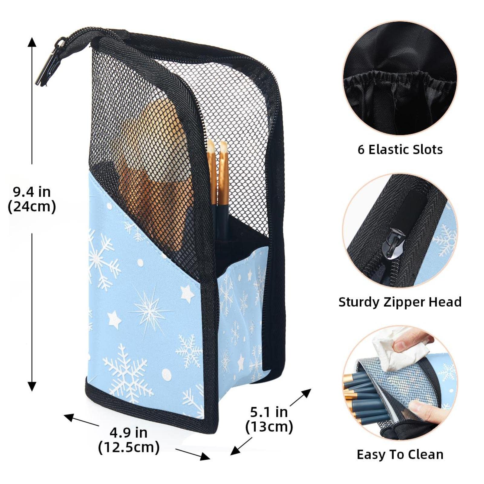 12-Piece Makeup Brush Organizer Bag with Winter Floral Snowflake Design - Portable Cosmetic Brush Holder Case for Travel & Home Storage