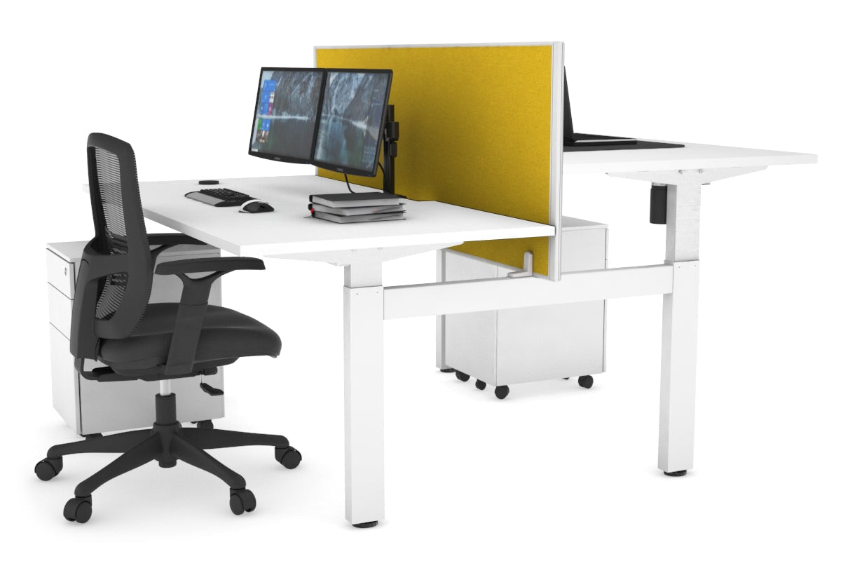 Adjustable 2-Person H Bench Workstation - White Frame (1600L x 800W) with Cable Management | Ergonomic Office Desk for Collaborative Workspaces & Home Offices