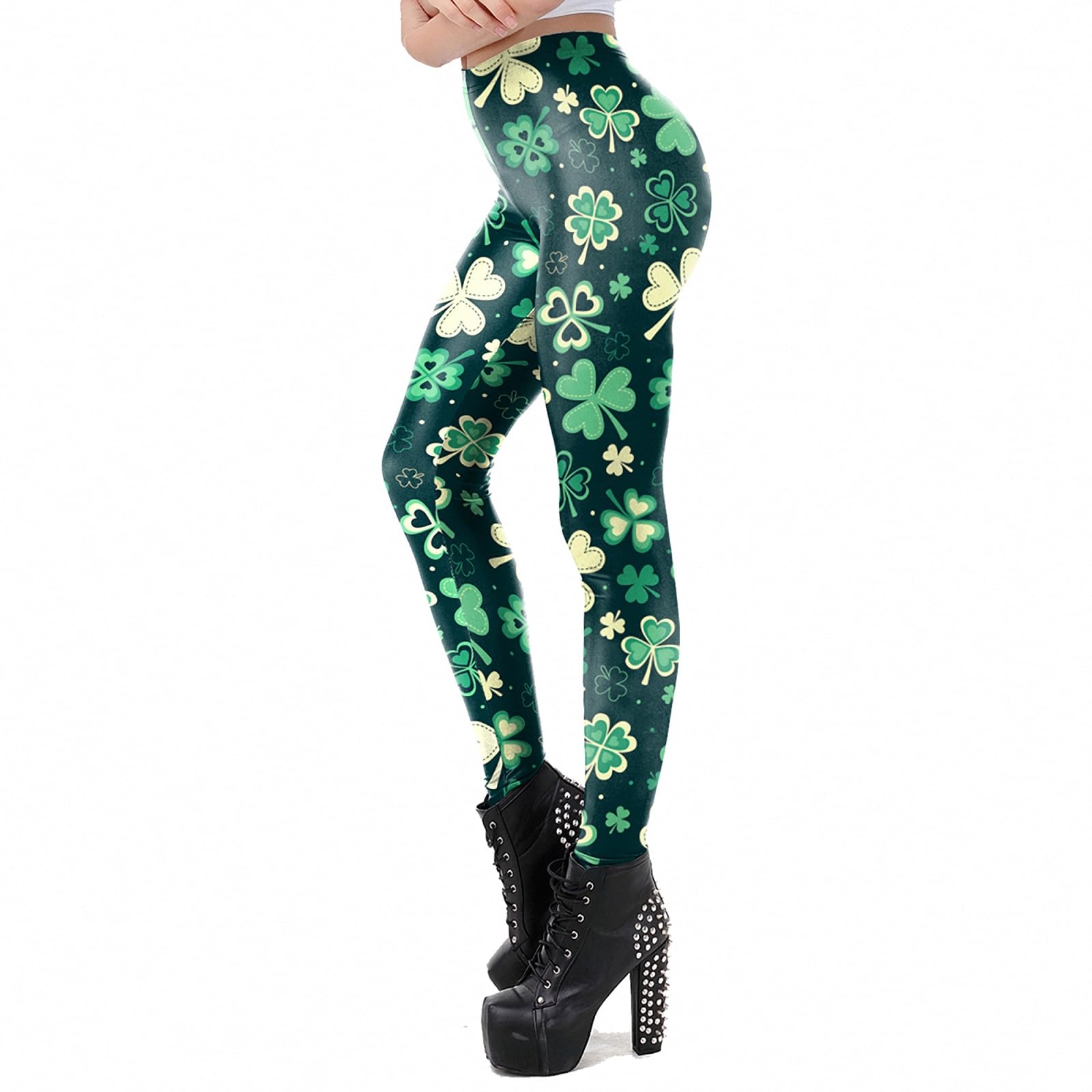 St. Patrick's Day Women's Shamrock Print Yoga Leggings - High Waisted Green Stretch Pants for Irish Party, Workout & Festive Outfits