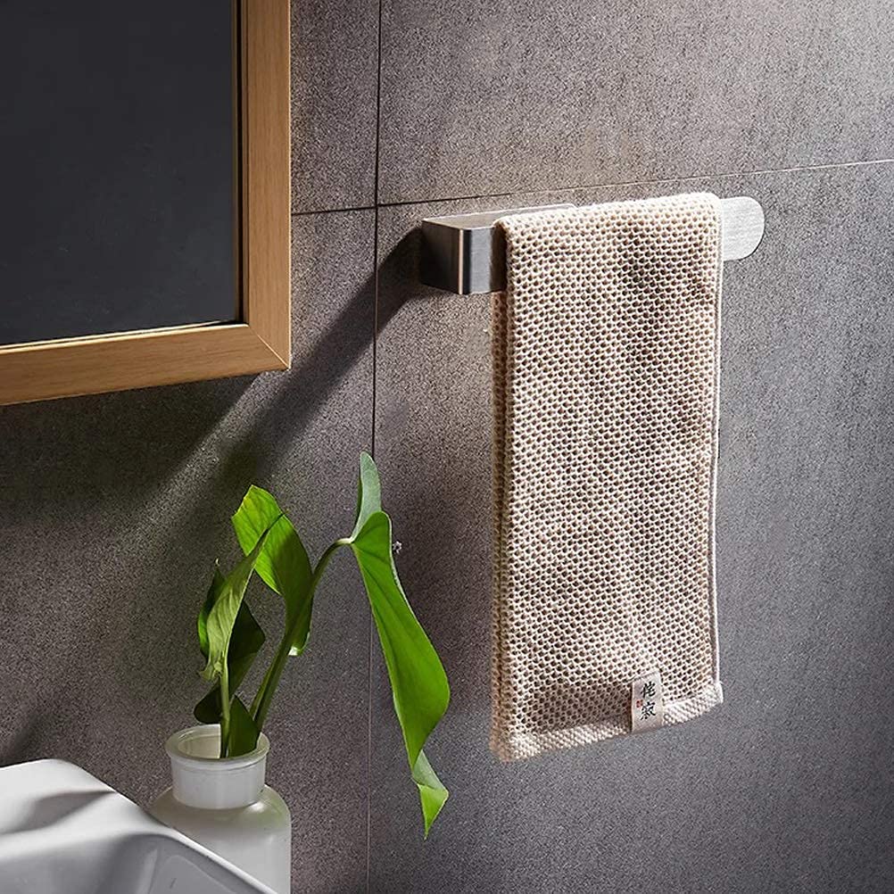 Stainless Steel Brushed Hand Towel Holder & Ring Set - Self Adhesive Bathroom & Kitchen Towel Bar (Pack of 2) - Perfect for Small Spaces, RVs, and Apartments