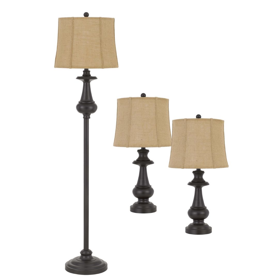 Cal Lighting 100W LED Floor Lamp and Table Lamp Set - Modern 3-Piece Lighting Kit for Living Room, Bedroom & Office Decor