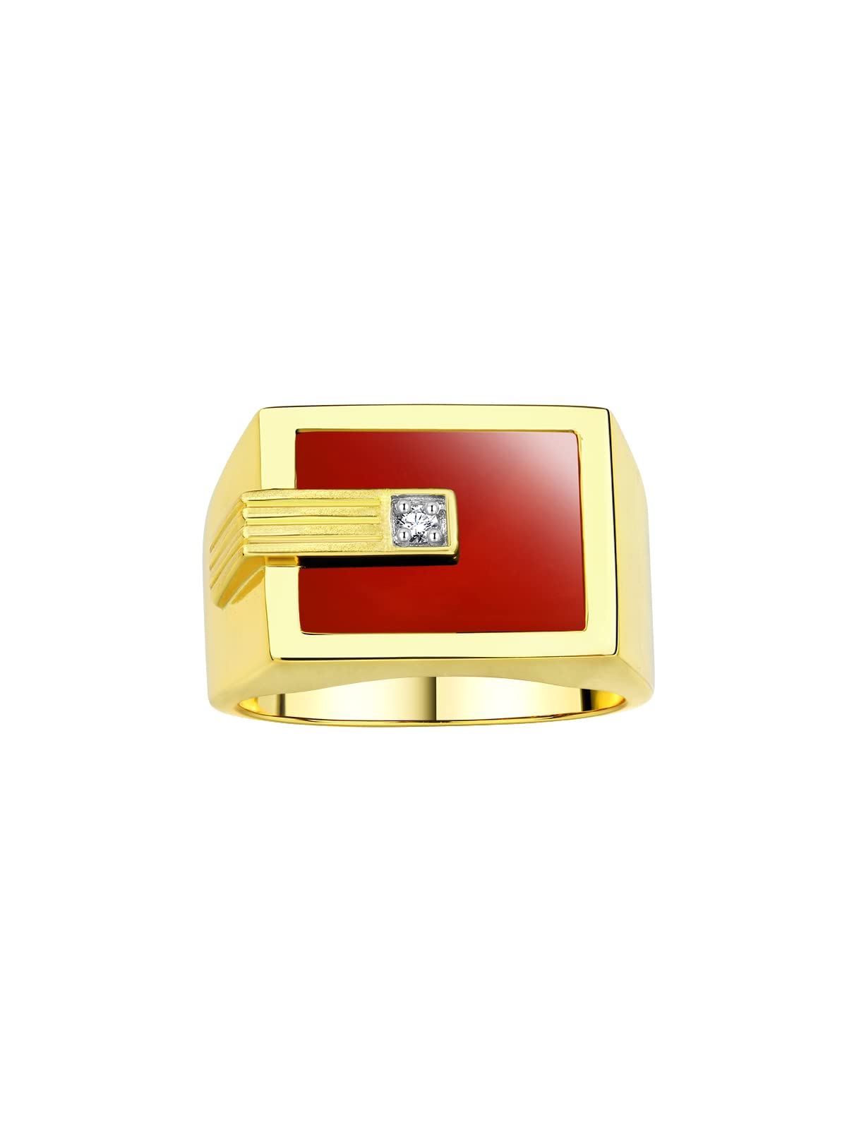 14K Yellow Gold Men's Diamond & Red Quartz Ring - Designer Wedding Band for Men - Sizes 8-13 - Perfect for Engagements, Anniversaries & Special Occasions