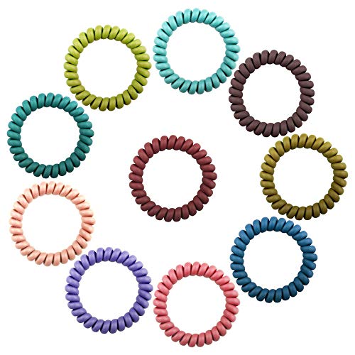 10 Pack Spiral Hair Ties - Coil Hair Ties & Phone Cord Hair Rings for Women & Girls (Ponytail Holders, No Damage Hair Accessories) - Perfect for Workouts, Yoga, School & Everyday Use